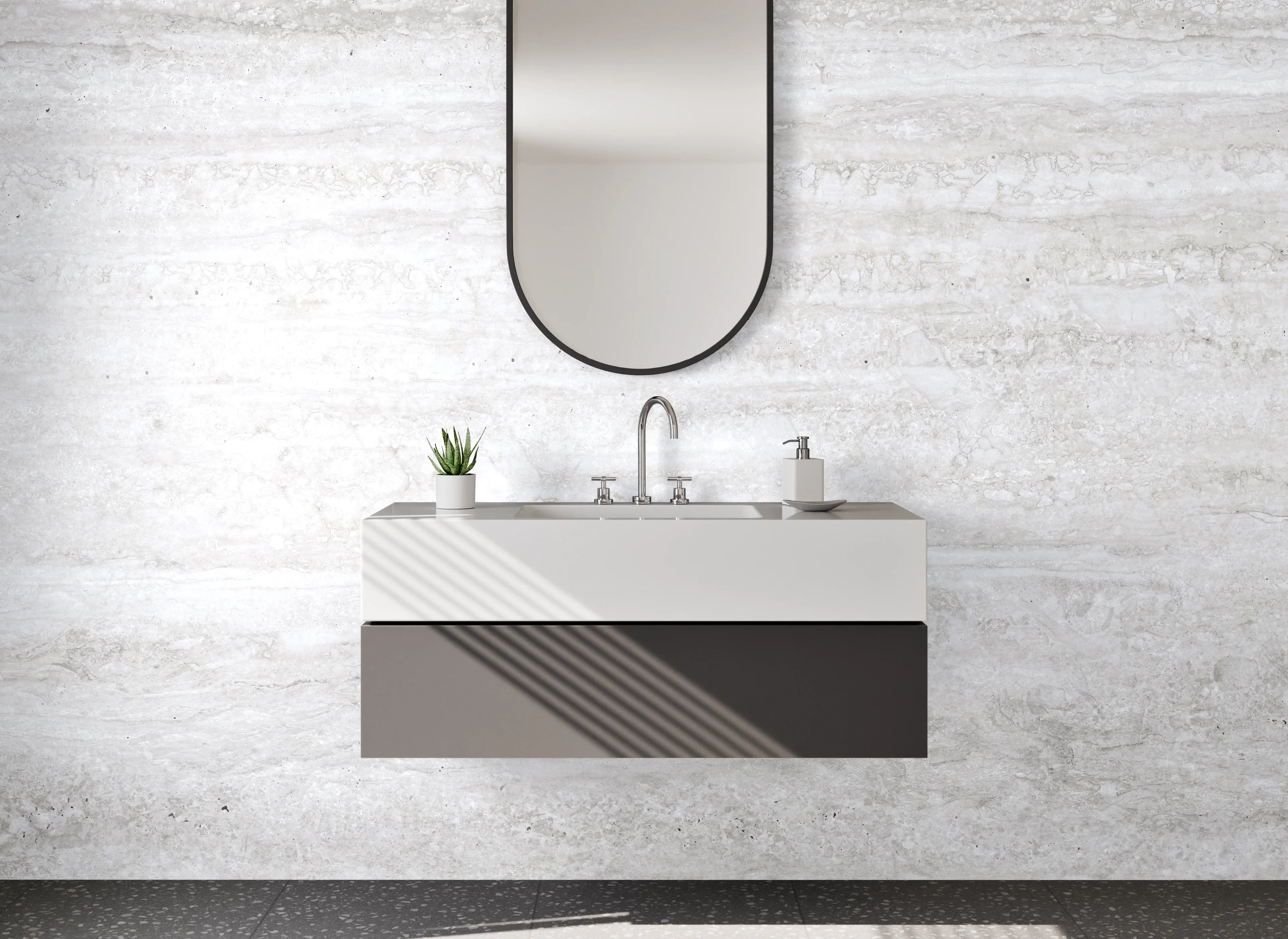 Waschbecken-Rückwand - Elegante Weiß-Grau-Marmoroptik