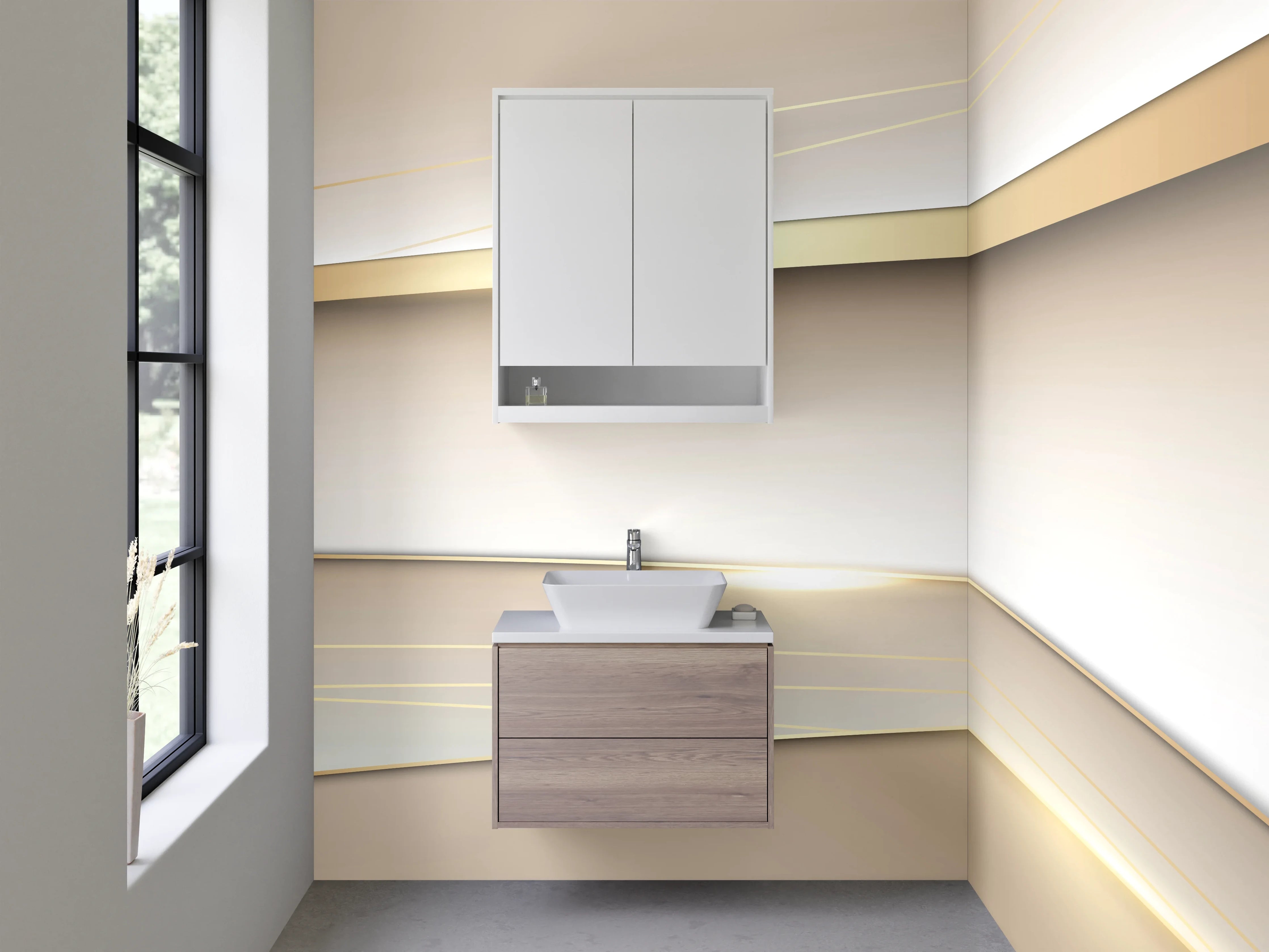 Waschbecken-Rückwand - Elegante abstrakte Gold-Beige Linien
