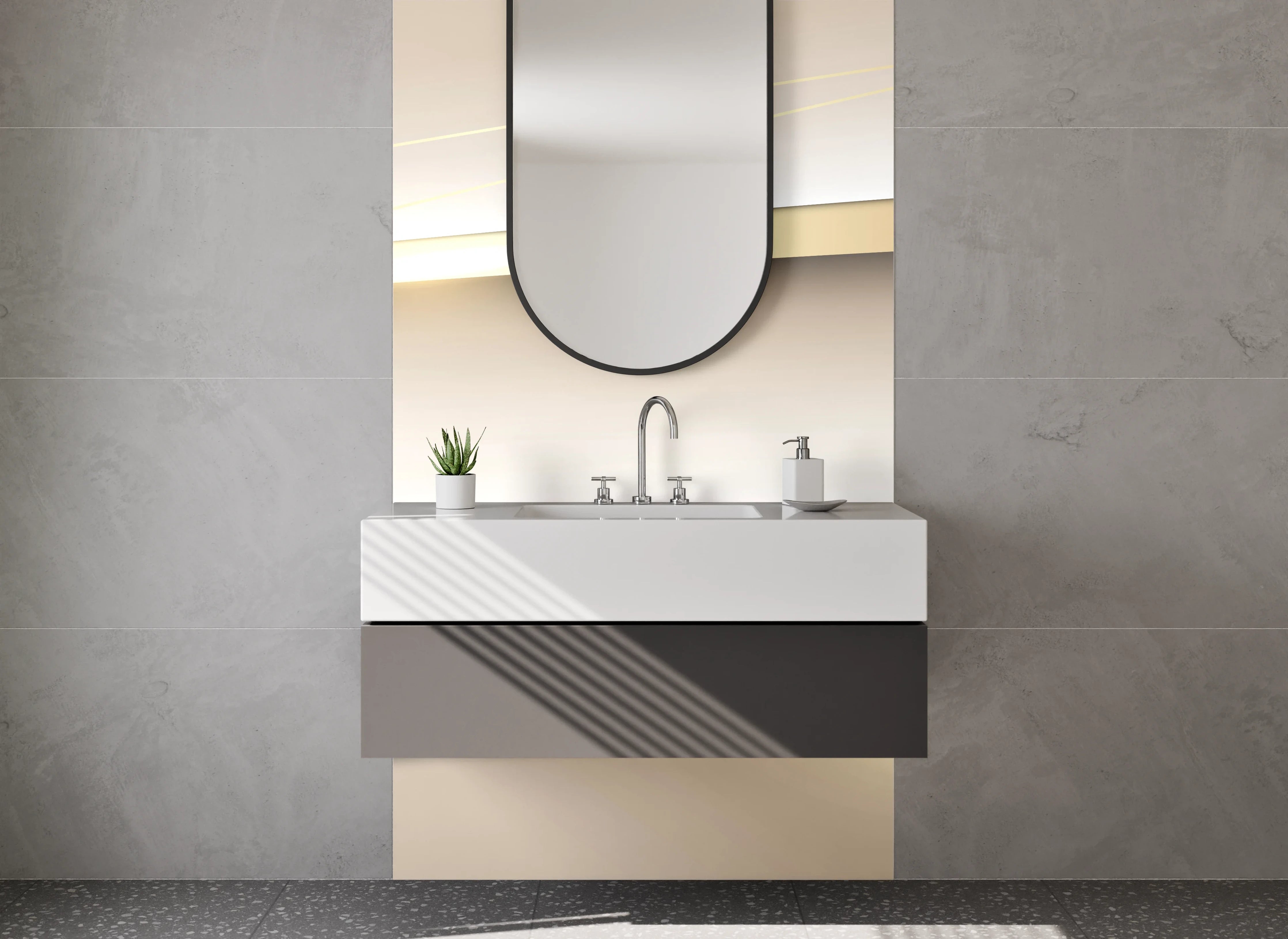 Waschbecken-Rückwand - Elegante abstrakte Gold-Beige Linien