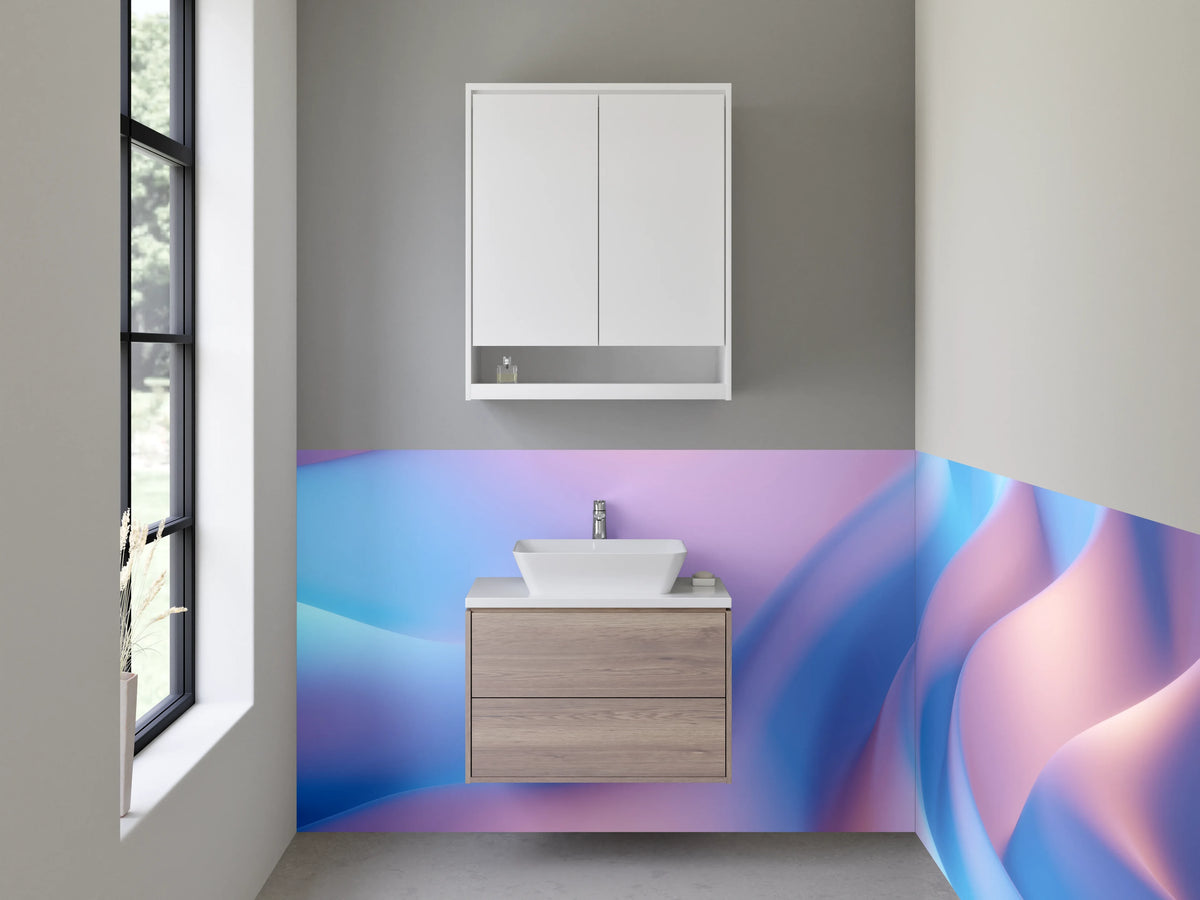 Waschbecken-Rückwand - Elegante abstrakte Wellen in Pastell