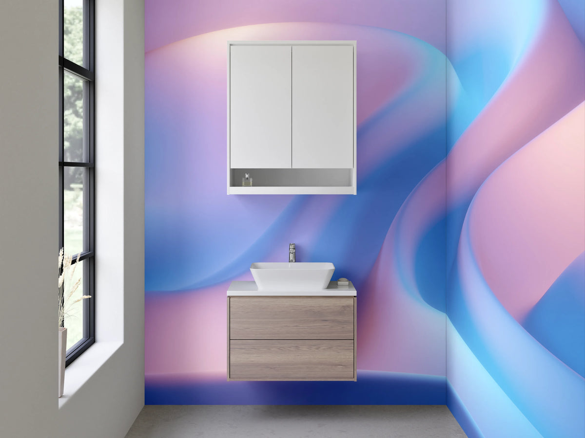 Waschbecken-Rückwand - Elegante abstrakte Wellen in Pastell