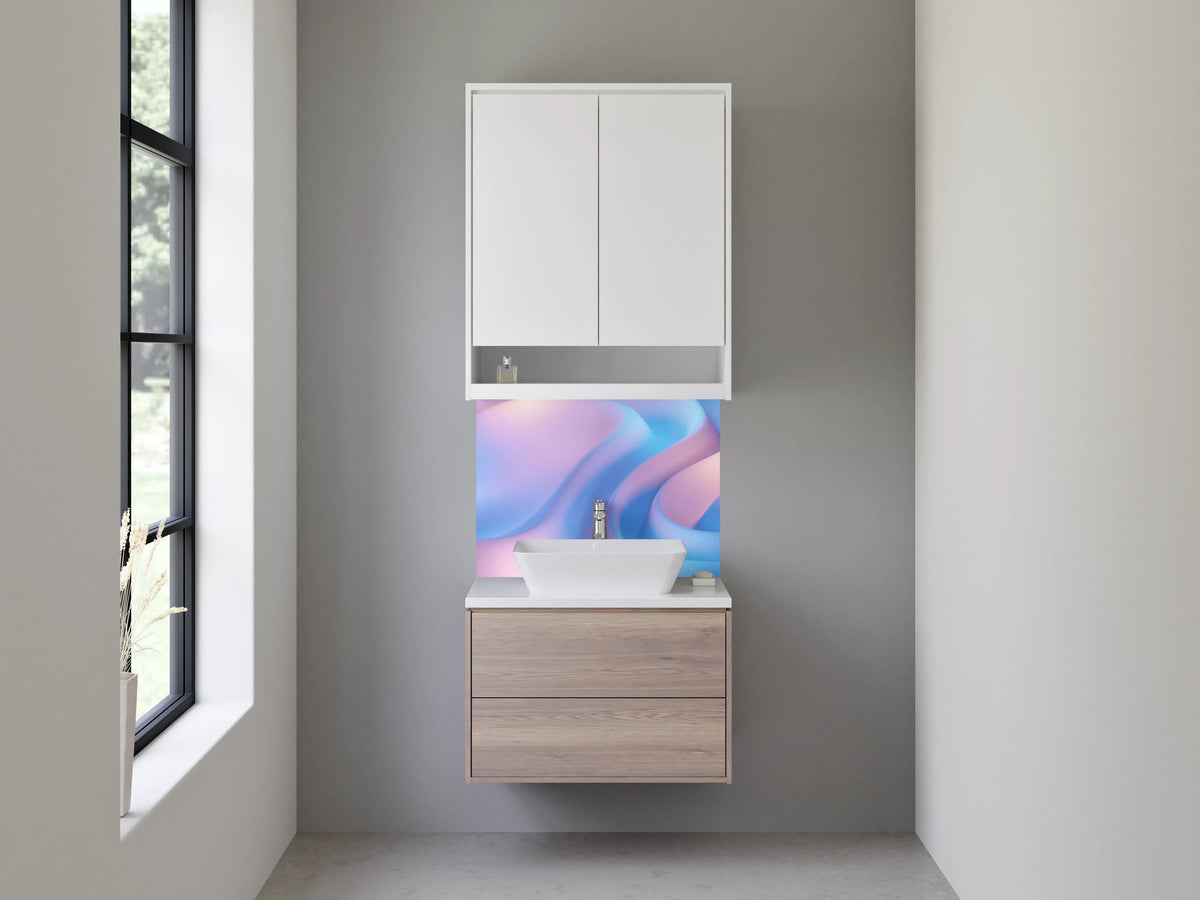 Waschbecken-Rückwand - Elegante abstrakte Wellen in Pastell