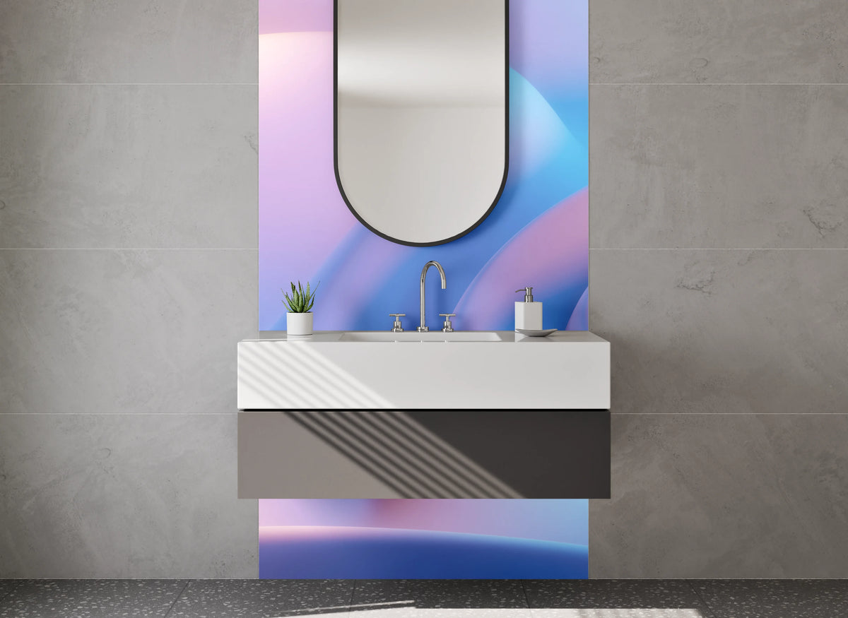 Waschbecken-Rückwand - Elegante abstrakte Wellen in Pastell