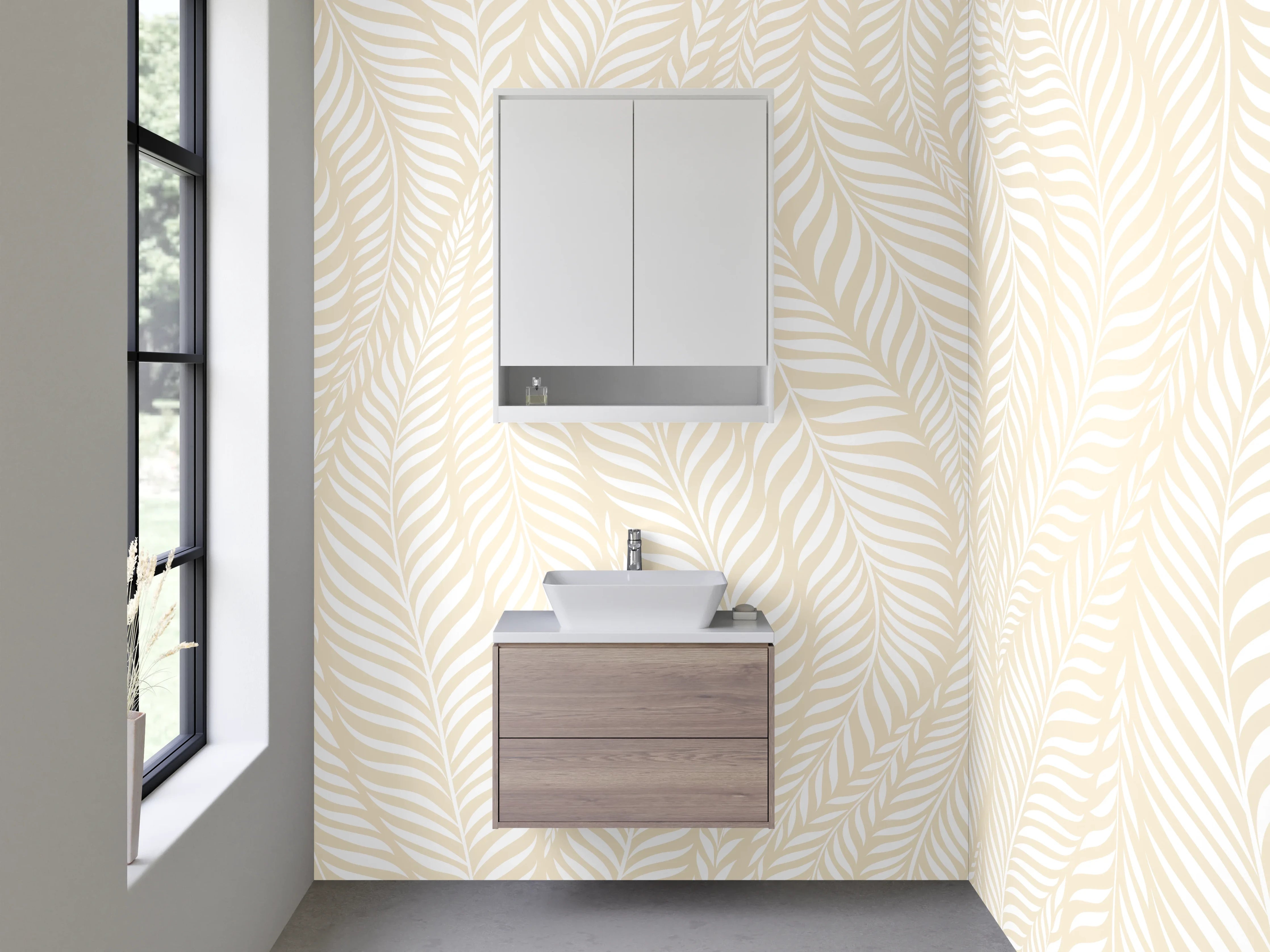 Waschbecken-Rückwand - Elegante beige Blattmuster-Optik