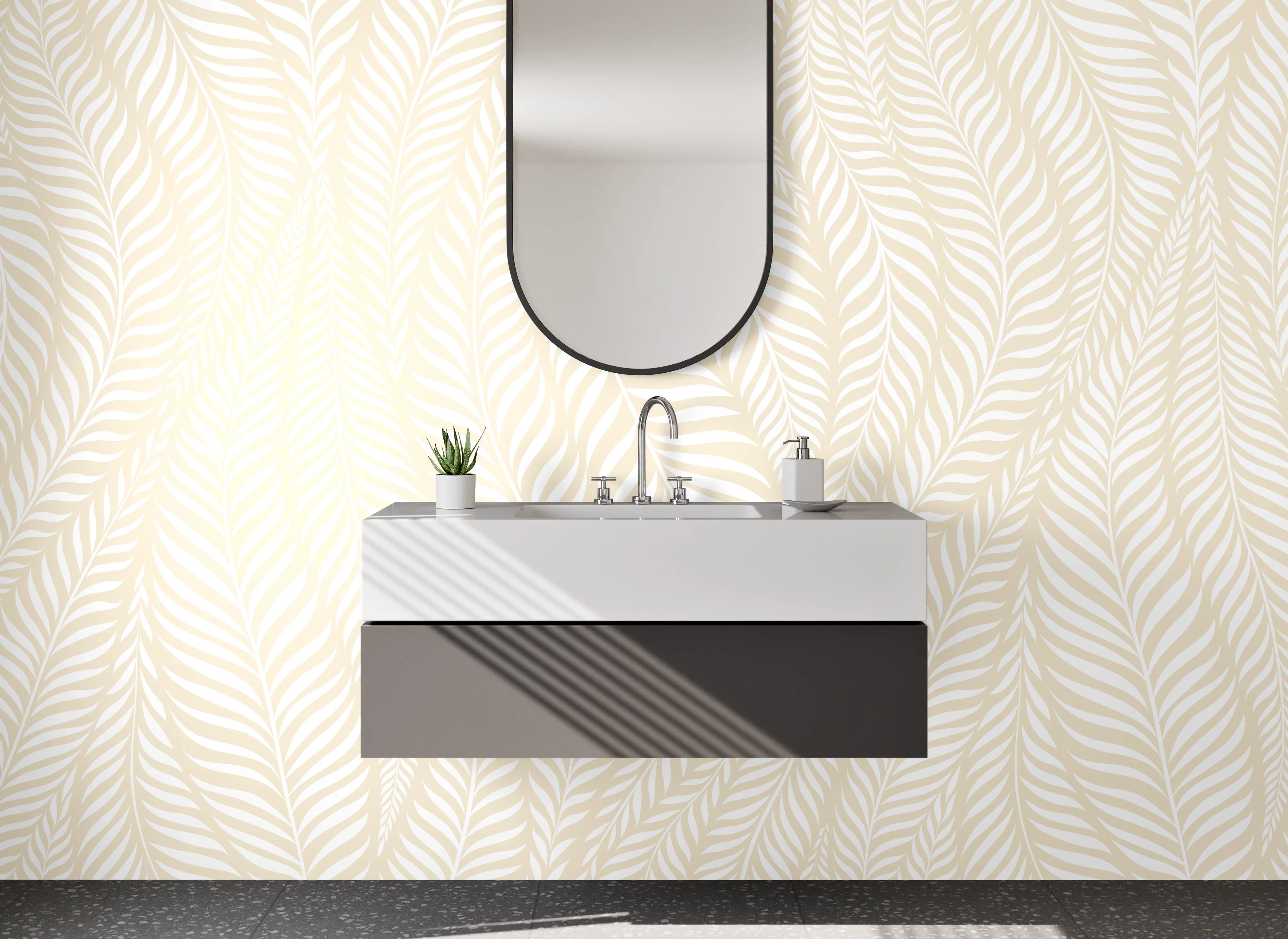 Waschbecken-Rückwand - Elegante beige Blattmuster-Optik