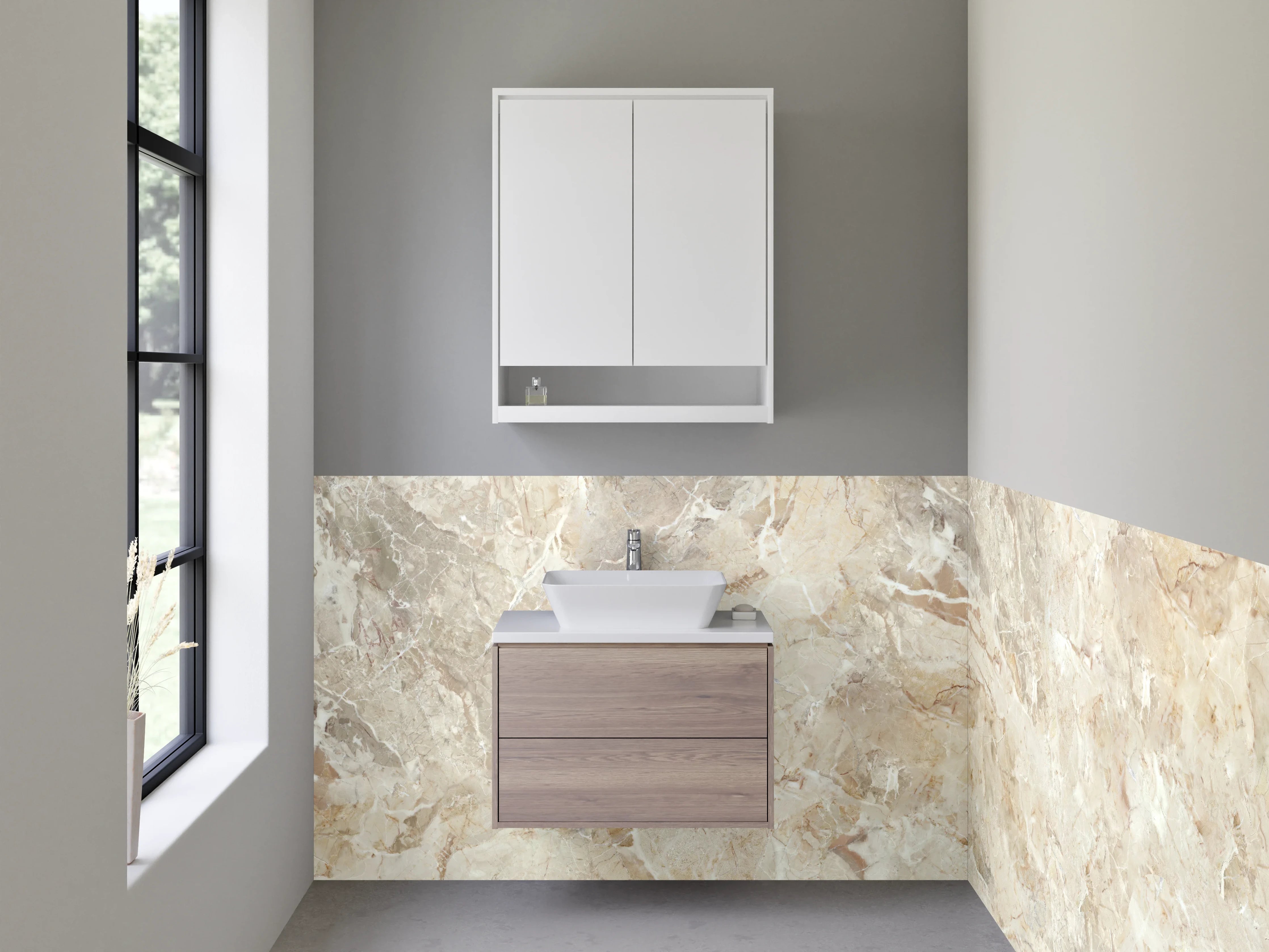 Waschbecken-Rückwand - Elegante beige-graue Marmoroptik