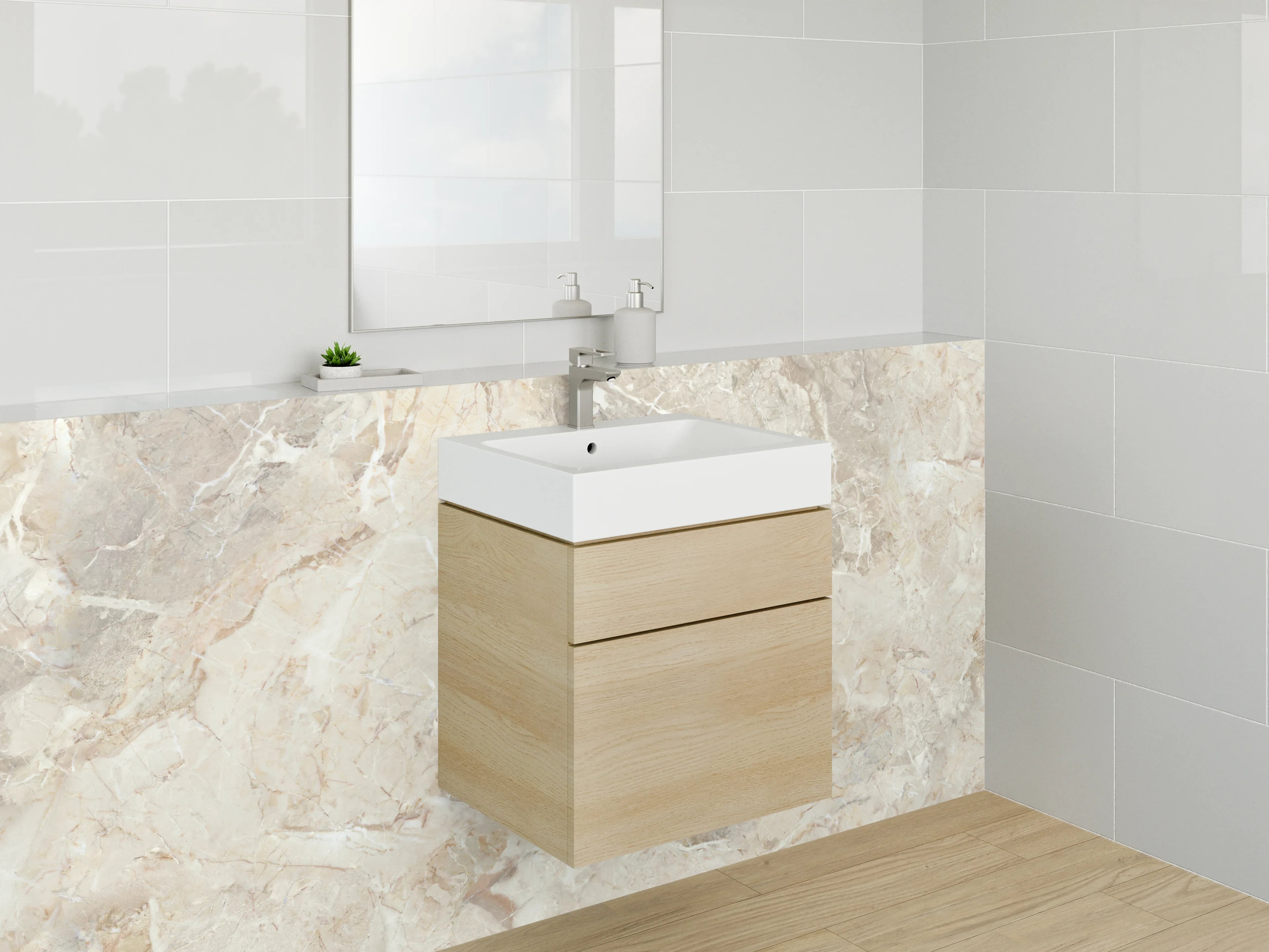 Waschbecken-Rückwand - Elegante beige-graue Marmoroptik