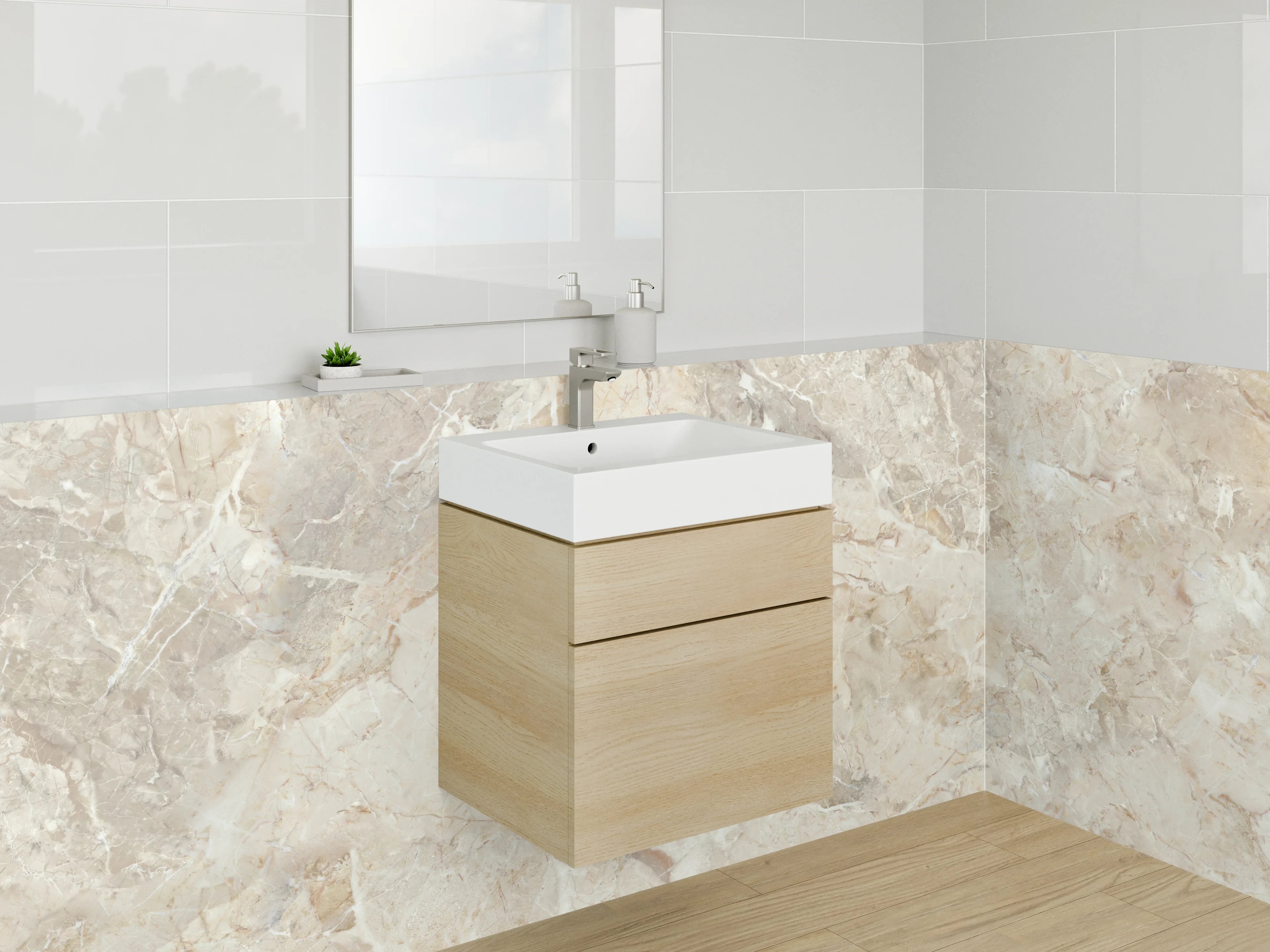 Waschbecken-Rückwand - Elegante beige-graue Marmoroptik