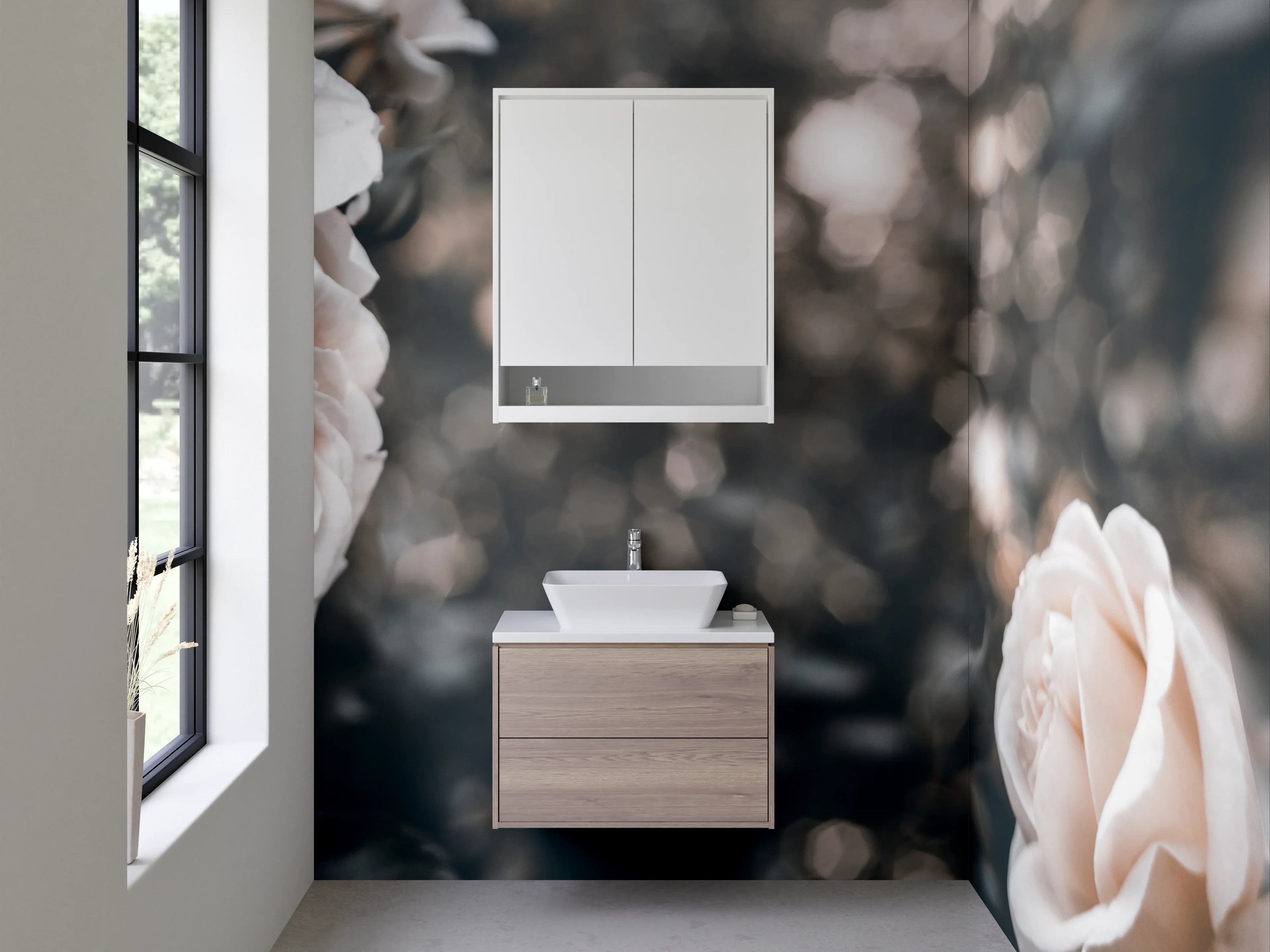 Waschbecken-Rückwand - Elegante cremeweiße Rosenblüten