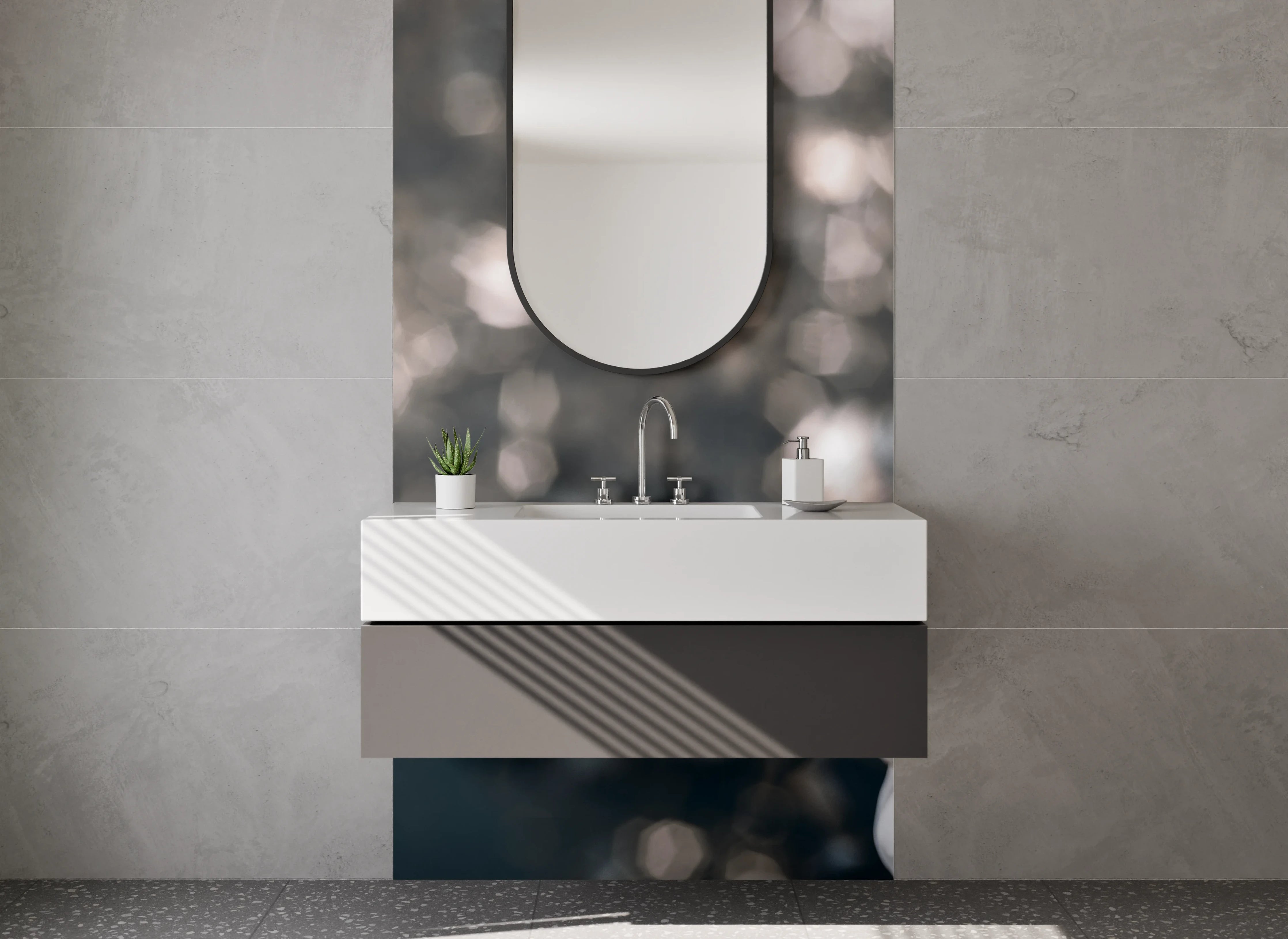 Waschbecken-Rückwand - Elegante cremeweiße Rosenblüten