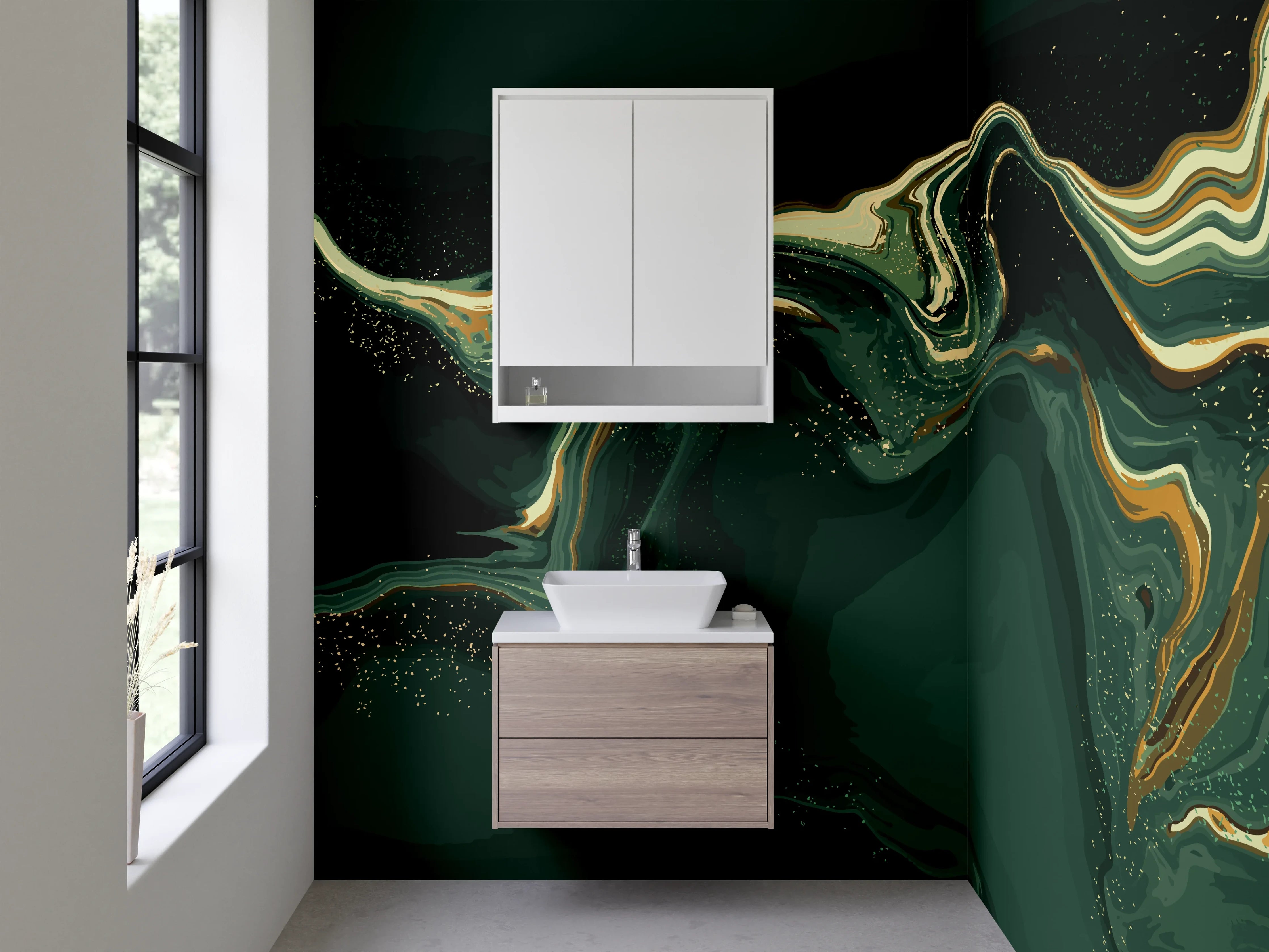 Waschbecken-Rückwand - Elegante dunkle Marmor-Textur mit goldenen Akzenten