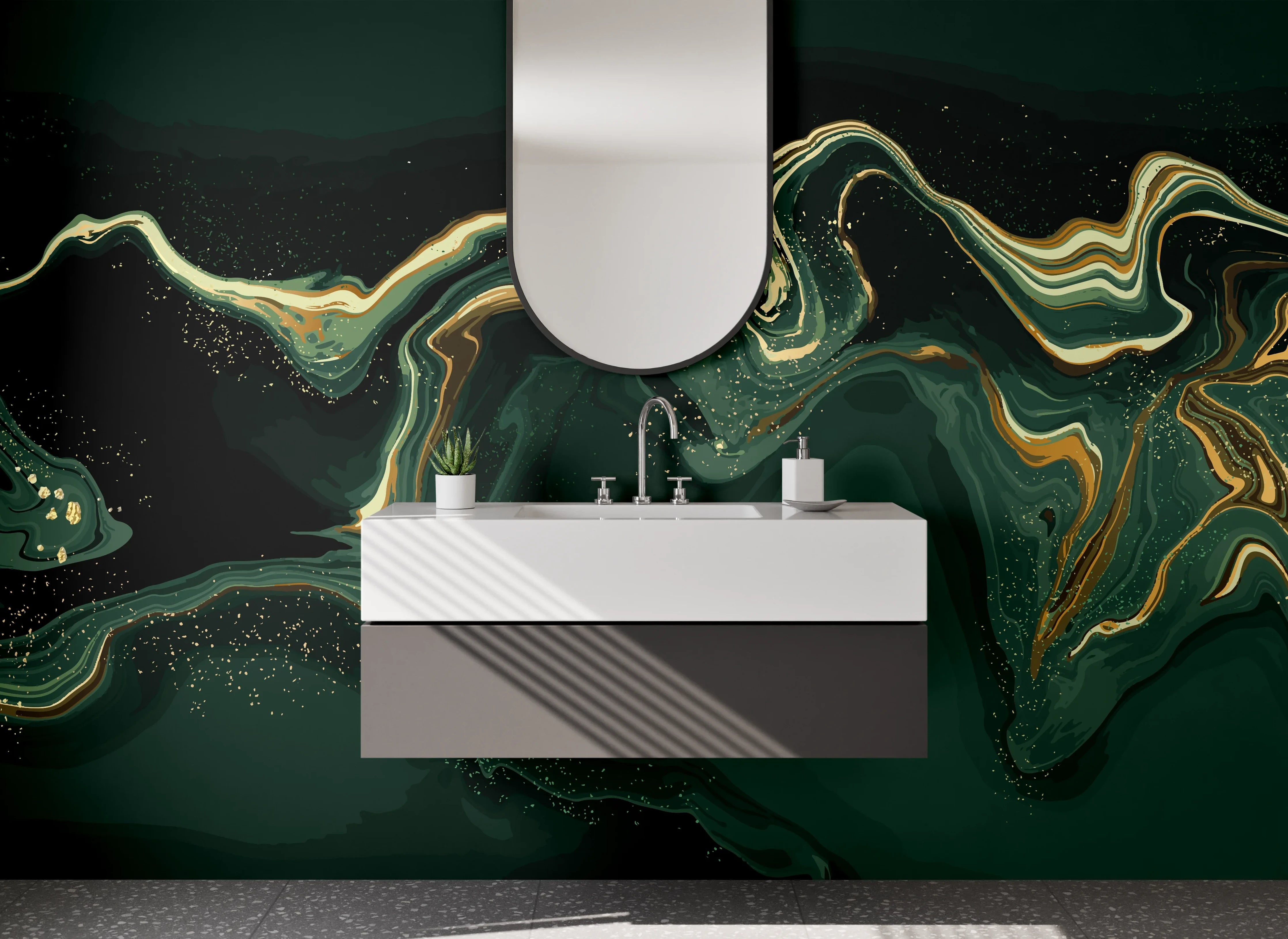 Waschbecken-Rückwand - Elegante dunkle Marmor-Textur mit goldenen Akzenten