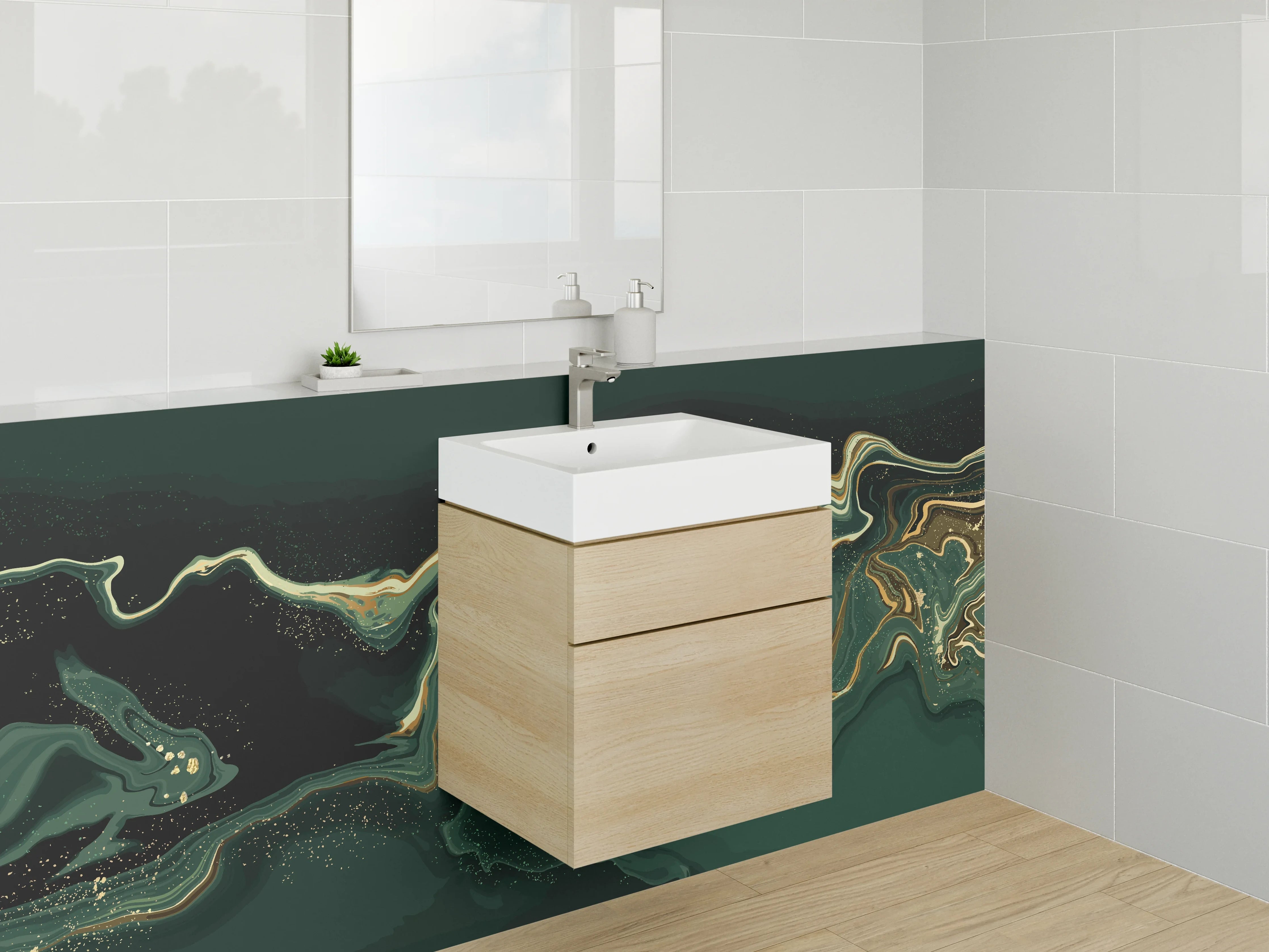 Waschbecken-Rückwand - Elegante dunkle Marmor-Textur mit goldenen Akzenten