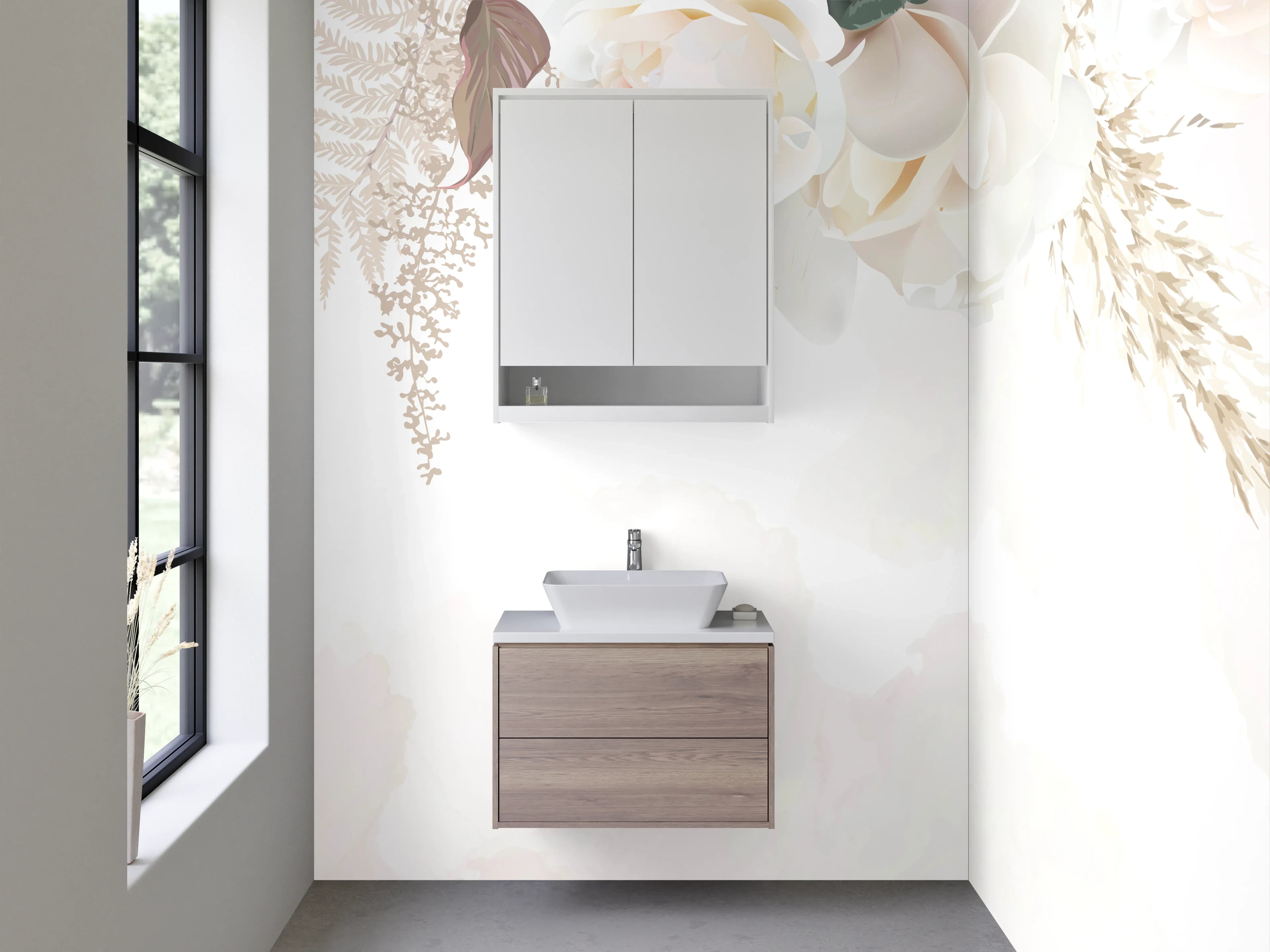 Waschbecken-Rückwand - Elegante florale Aquarellkunst Weiß Beige