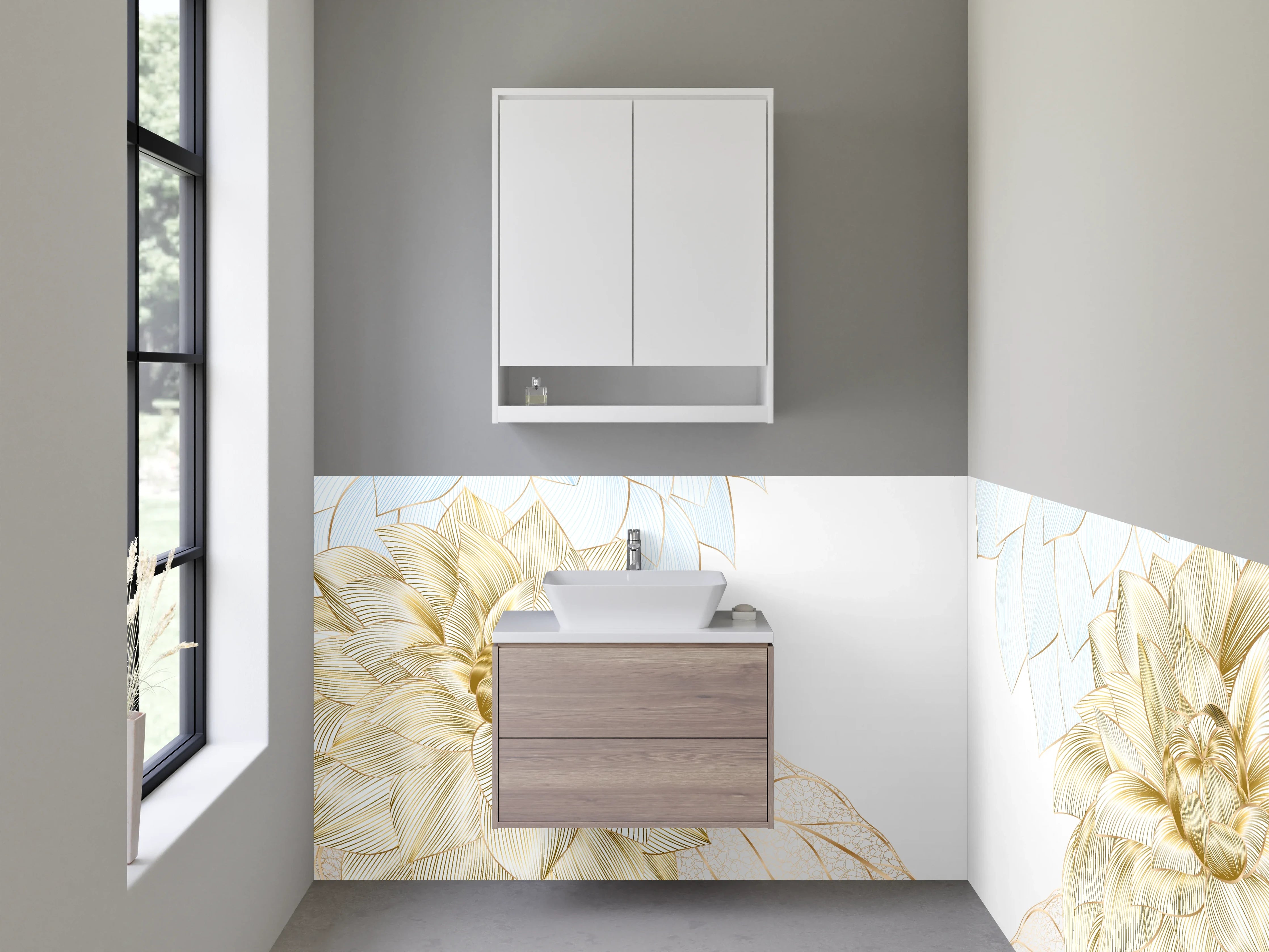 Waschbecken-Rückwand - Elegante goldene Blumen Illustration