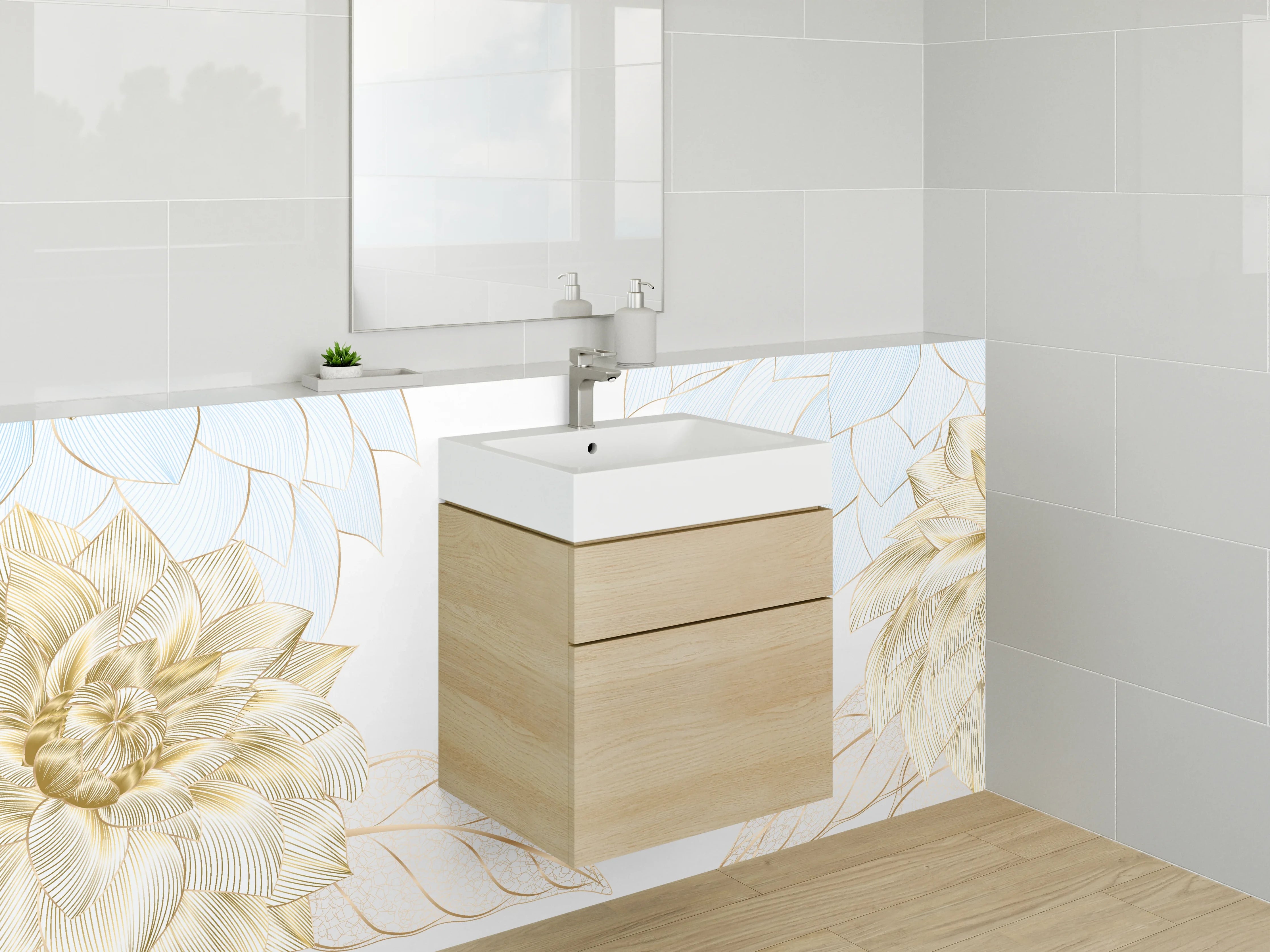 Waschbecken-Rückwand - Elegante goldene Blumen Illustration