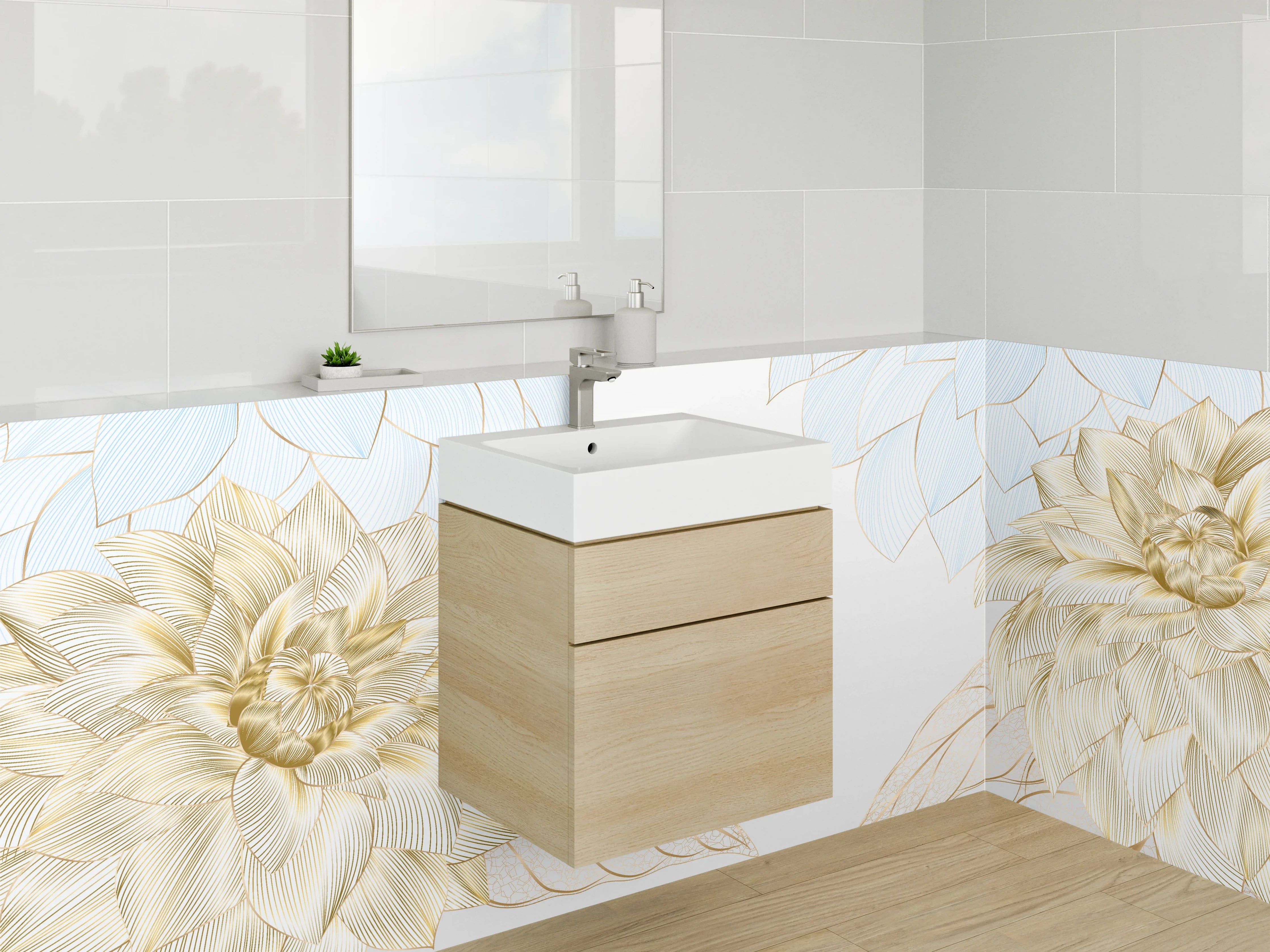Waschbecken-Rückwand - Elegante goldene Blumen Illustration