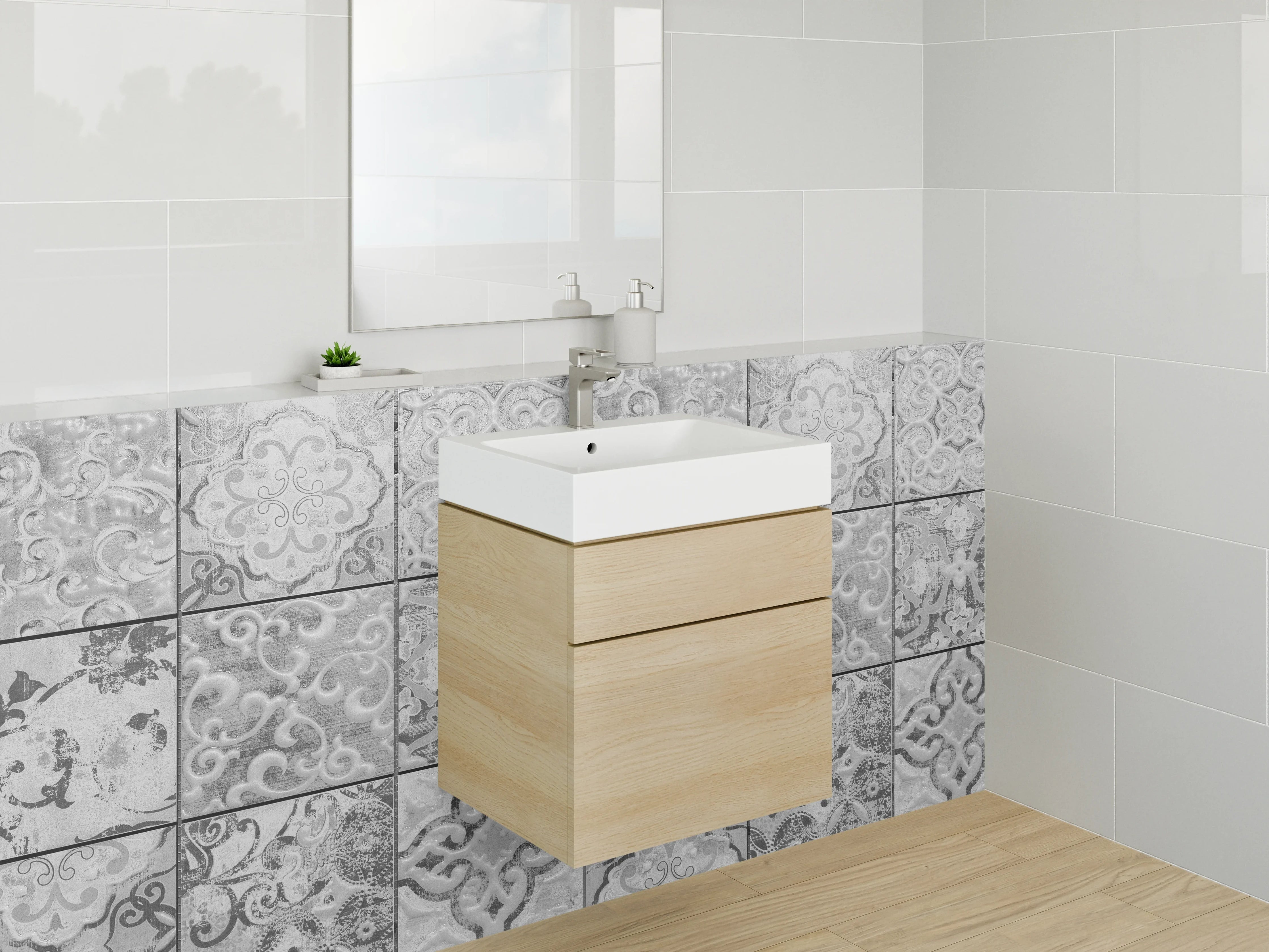 Waschbecken-Rückwand - Elegante graue Fliesen mit Muster