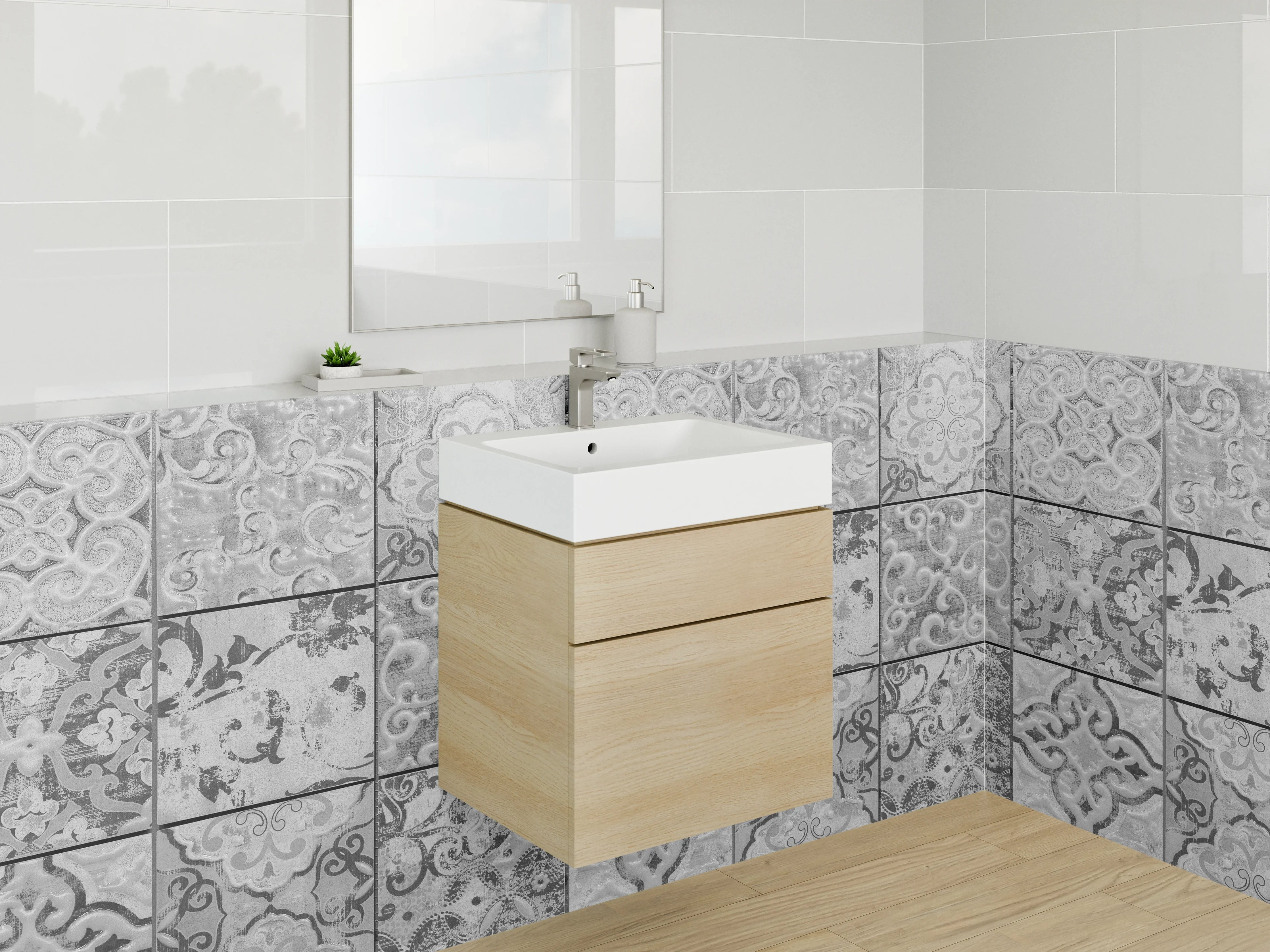 Waschbecken-Rückwand - Elegante graue Fliesen mit Muster