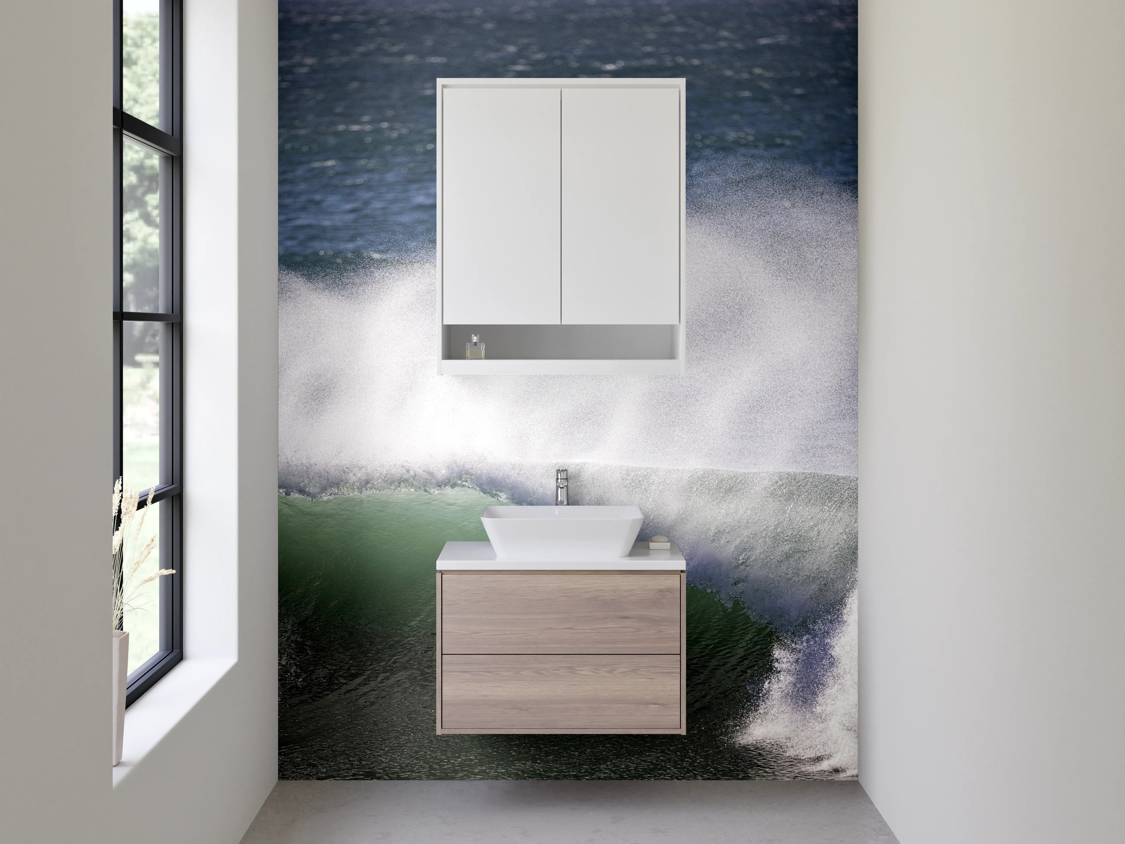 Waschbecken-Rückwand - Elegante graue Wandpaneele für dein Bad