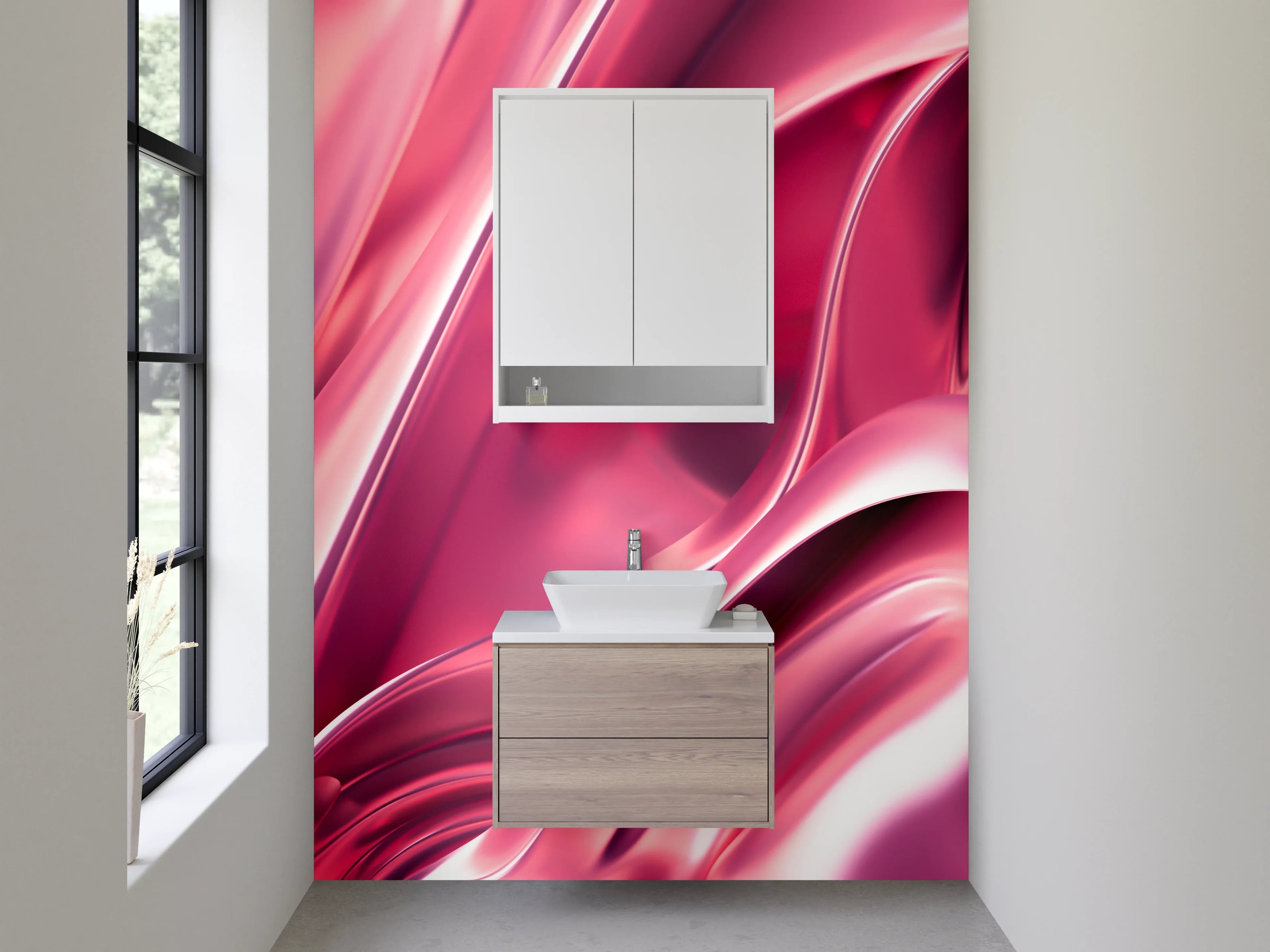 Waschbecken-Rückwand - Elegante rosa abstrakte Metallic-Wellen