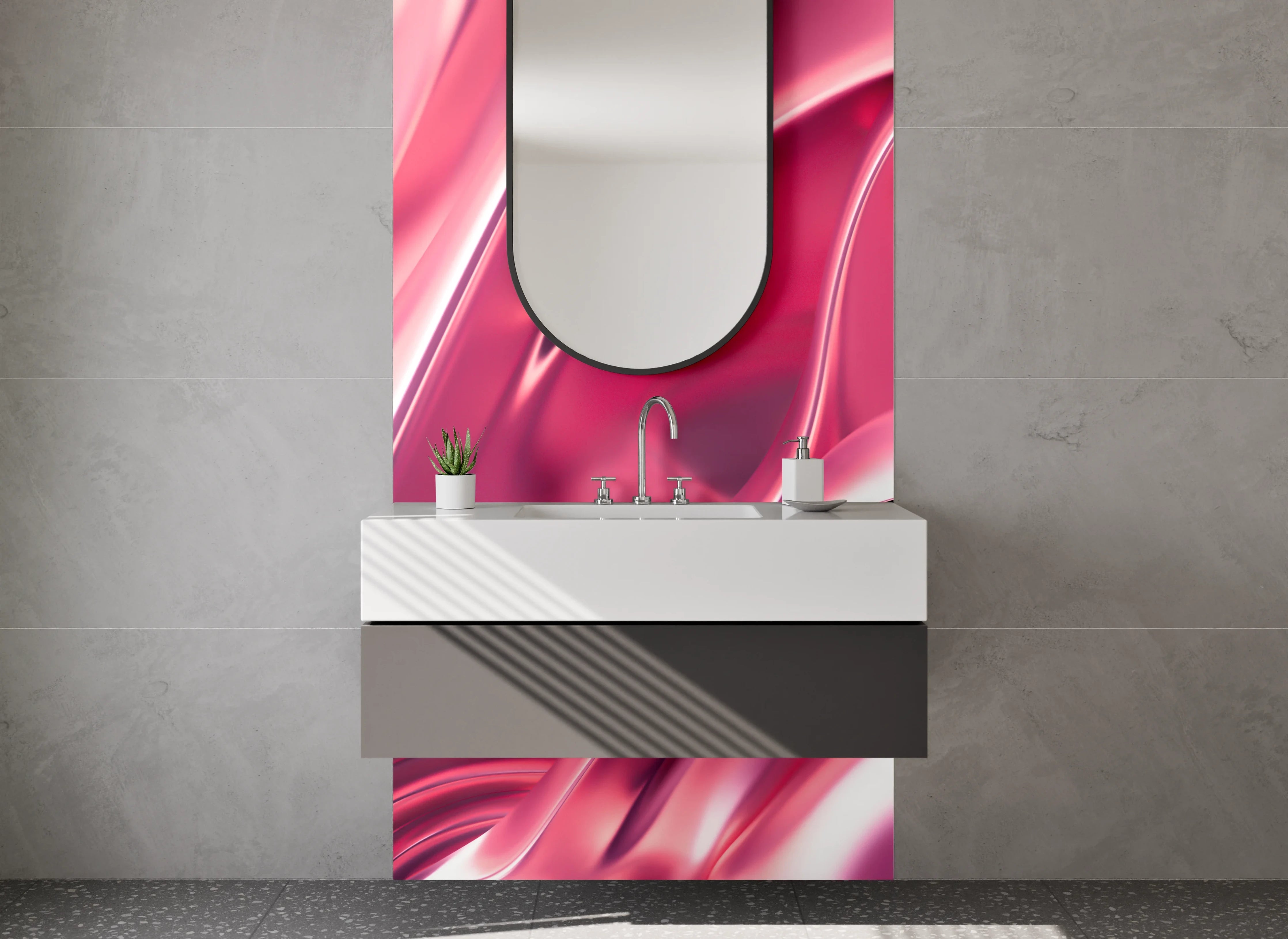 Waschbecken-Rückwand - Elegante rosa abstrakte Metallic-Wellen