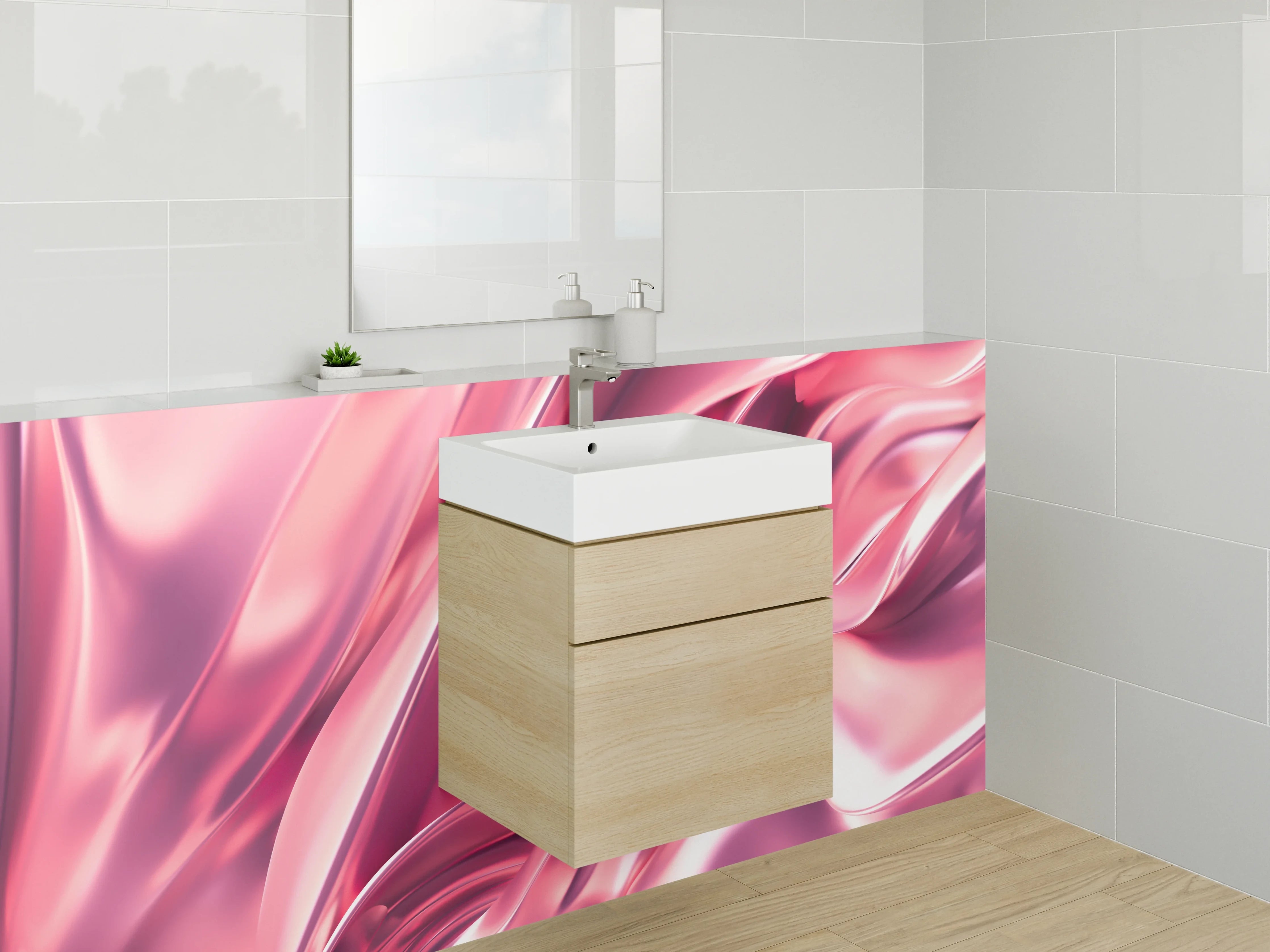 Waschbecken-Rückwand - Elegante rosa abstrakte Metallic-Wellen