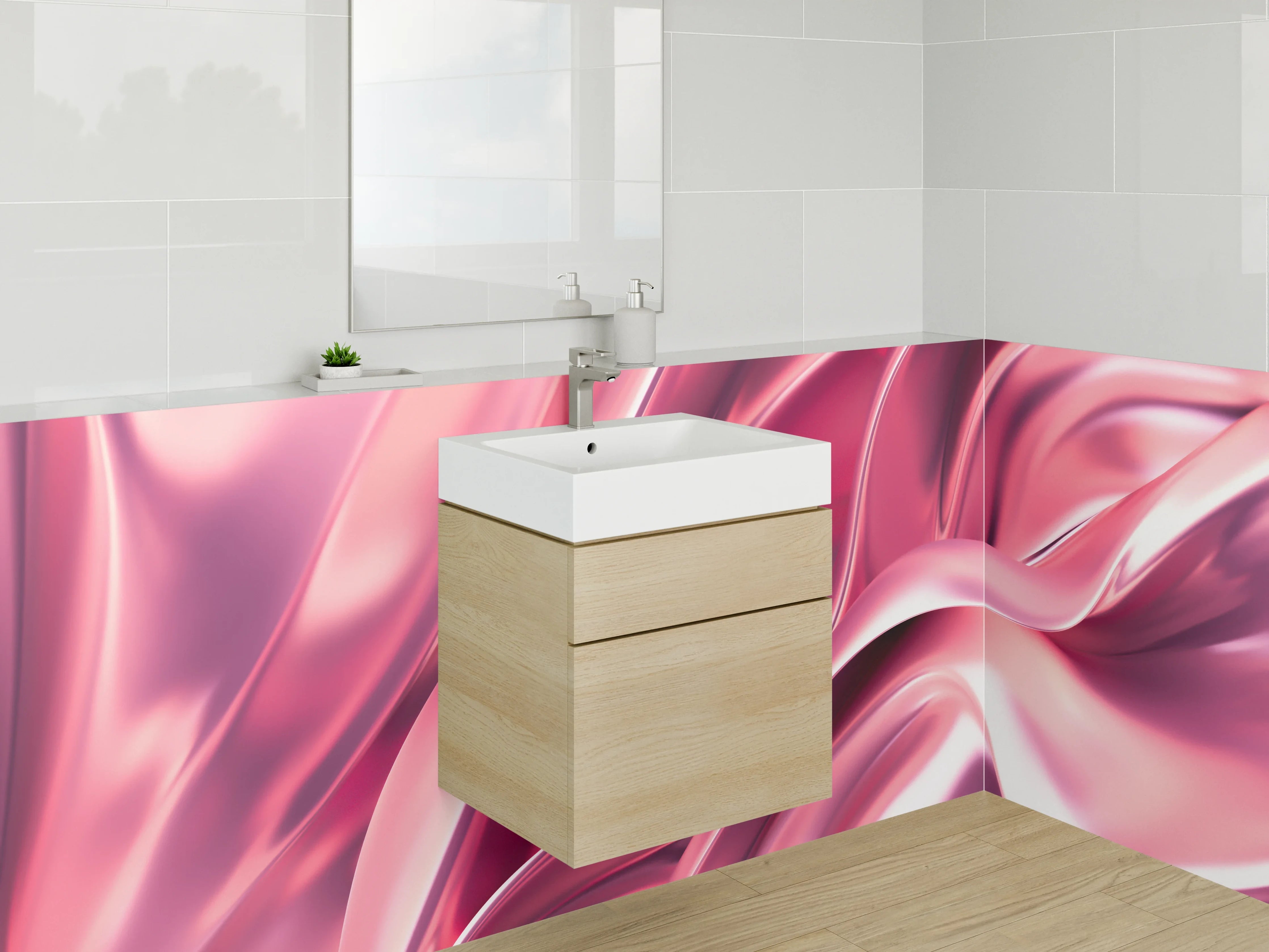 Waschbecken-Rückwand - Elegante rosa abstrakte Metallic-Wellen