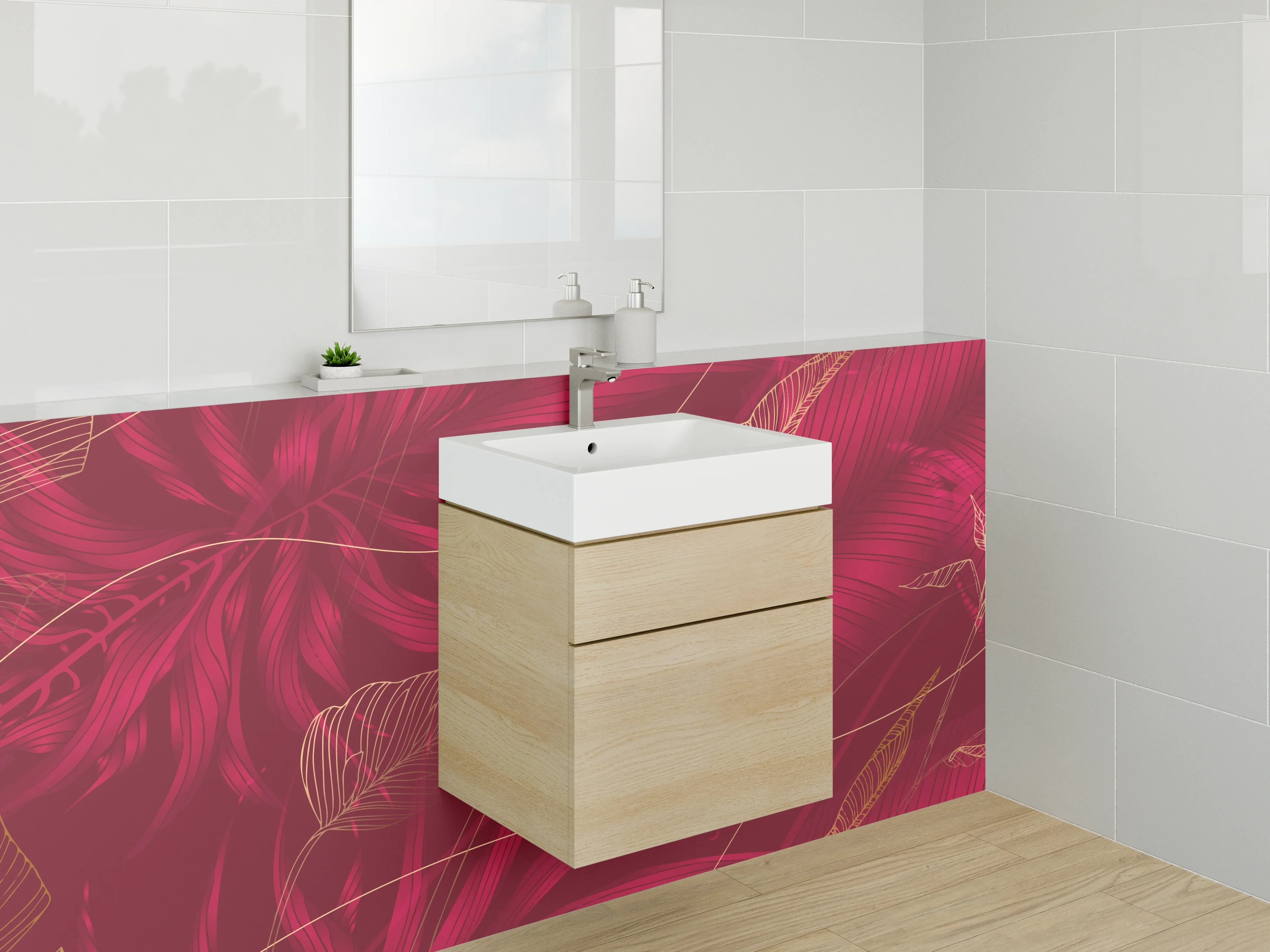 Waschbecken-Rückwand - Elegante rote Blätter Lineart