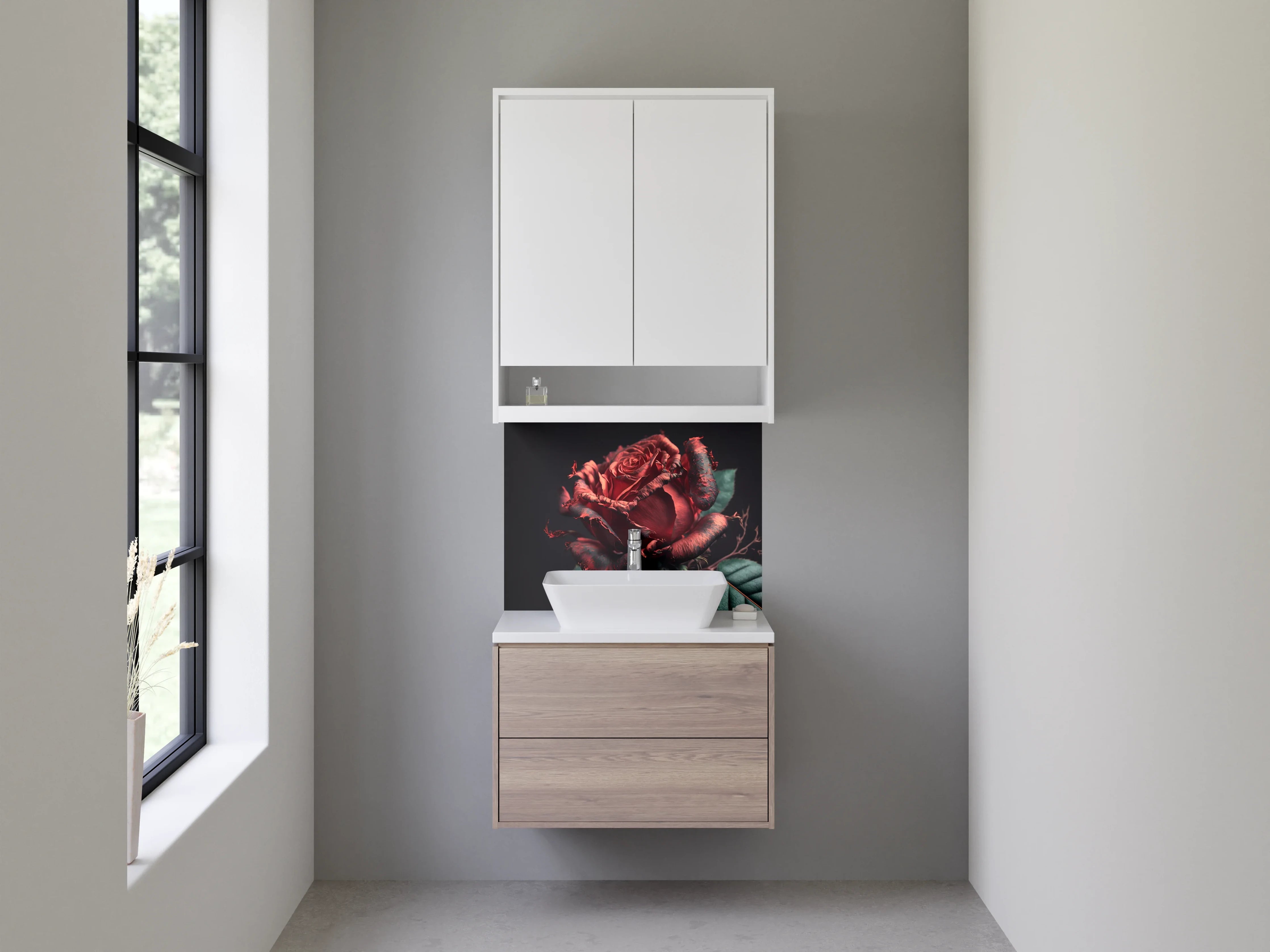Waschbecken-Rückwand - Elegante rote Rose auf dunklem Hintergrund