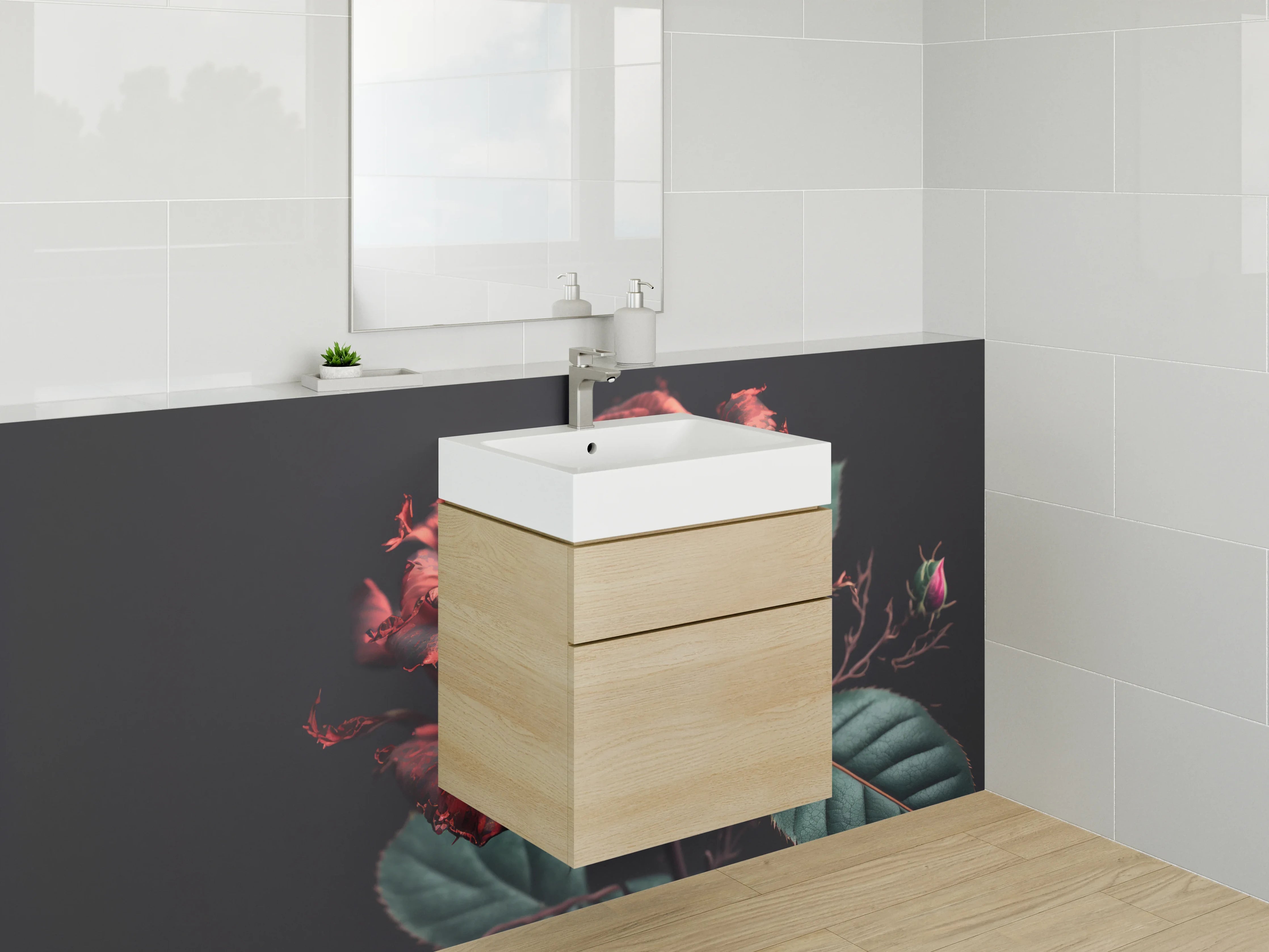 Waschbecken-Rückwand - Elegante rote Rose auf dunklem Hintergrund