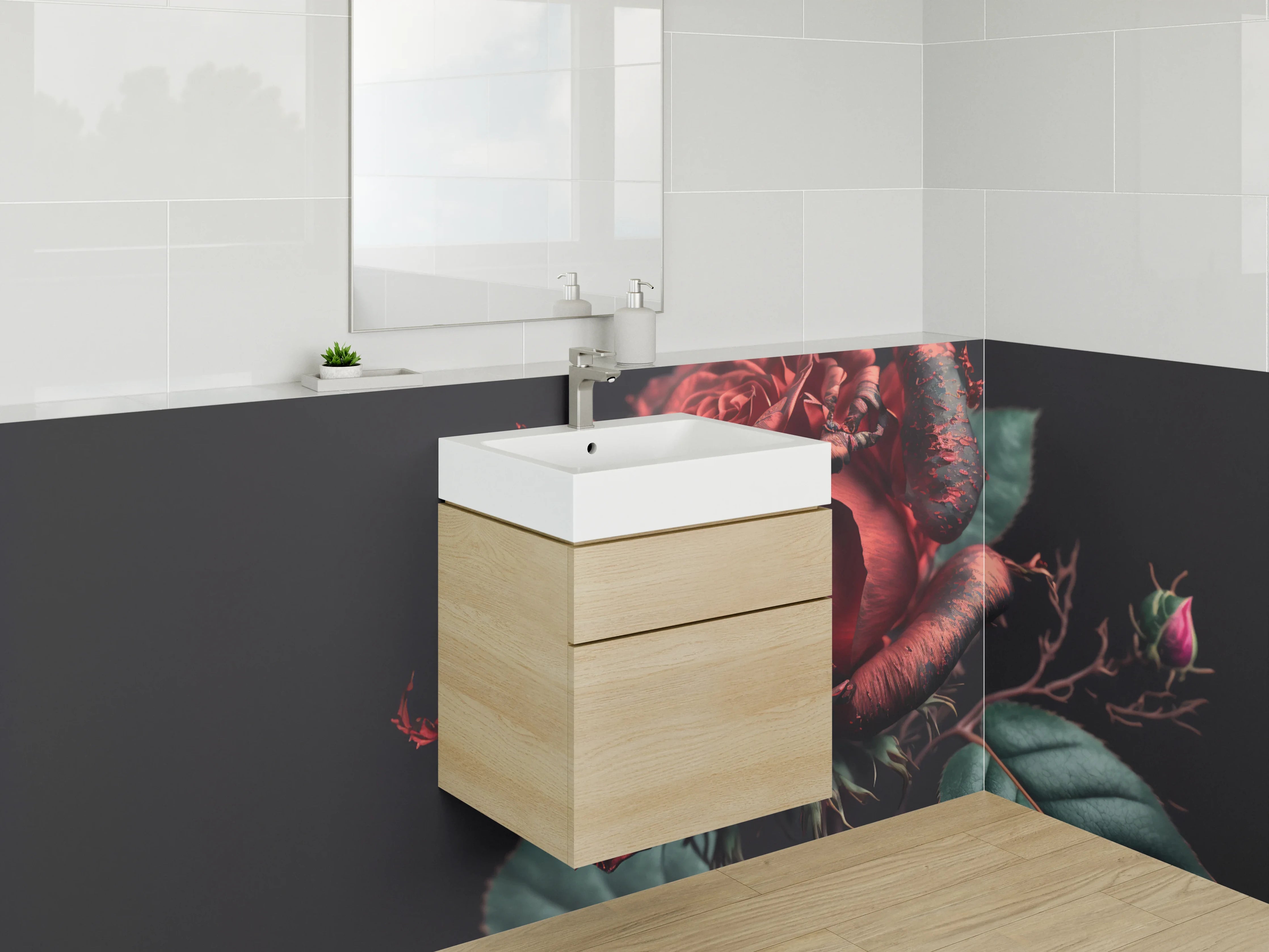 Waschbecken-Rückwand - Elegante rote Rose auf dunklem Hintergrund