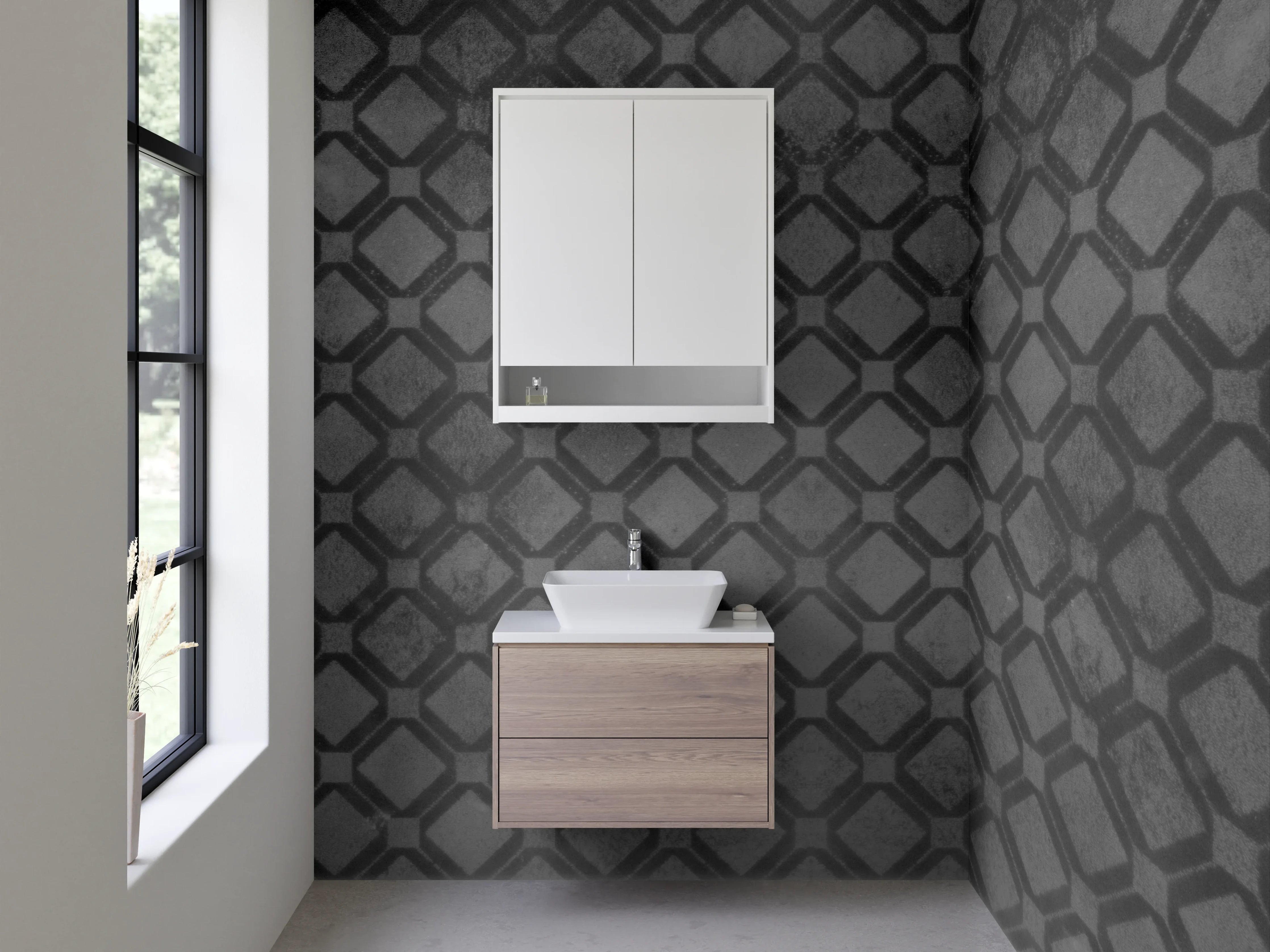 Waschbecken-Rückwand - Elegante schwarze Diamant-Muster Wand