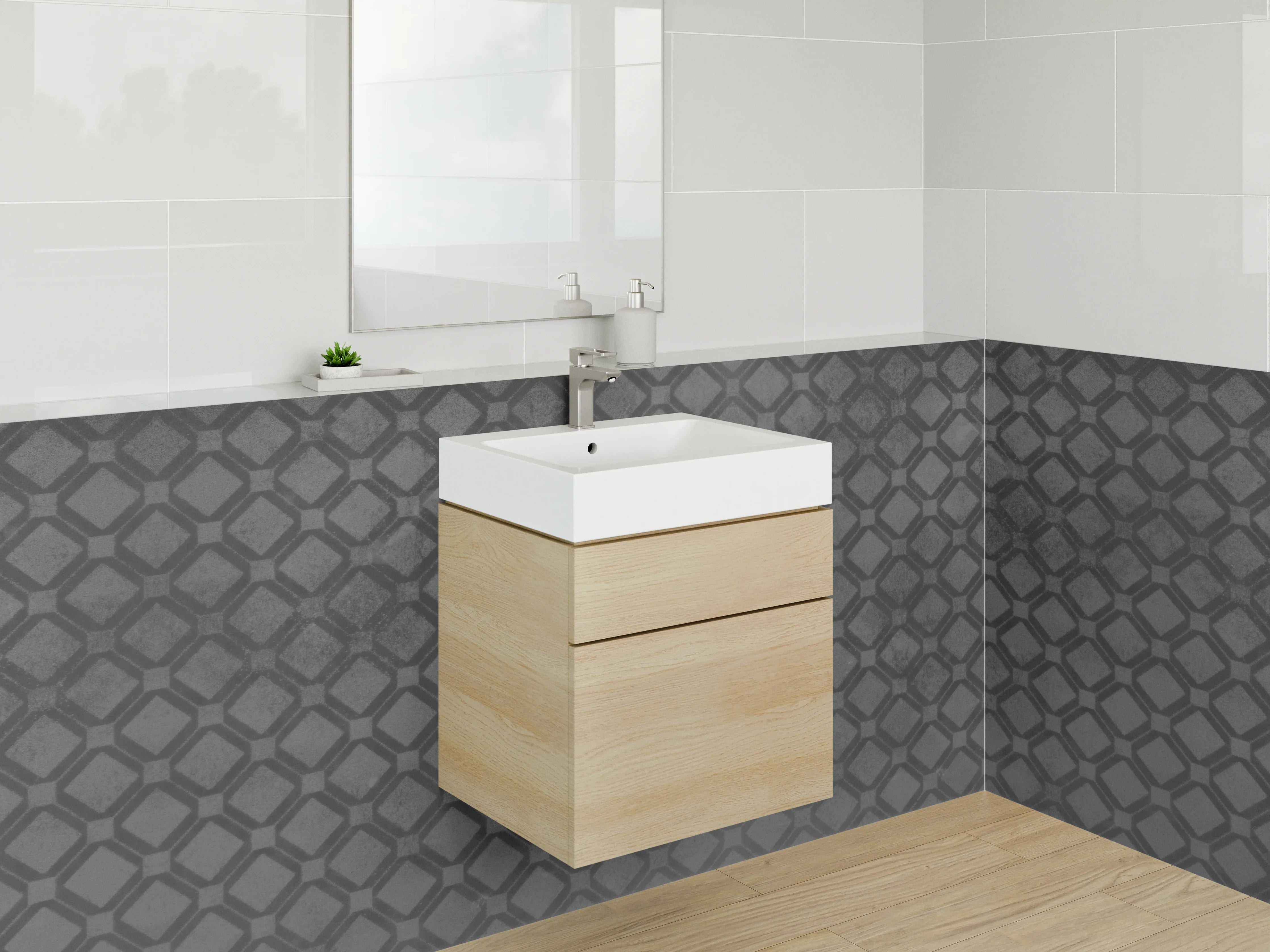 Waschbecken-Rückwand - Elegante schwarze Diamant-Muster Wand