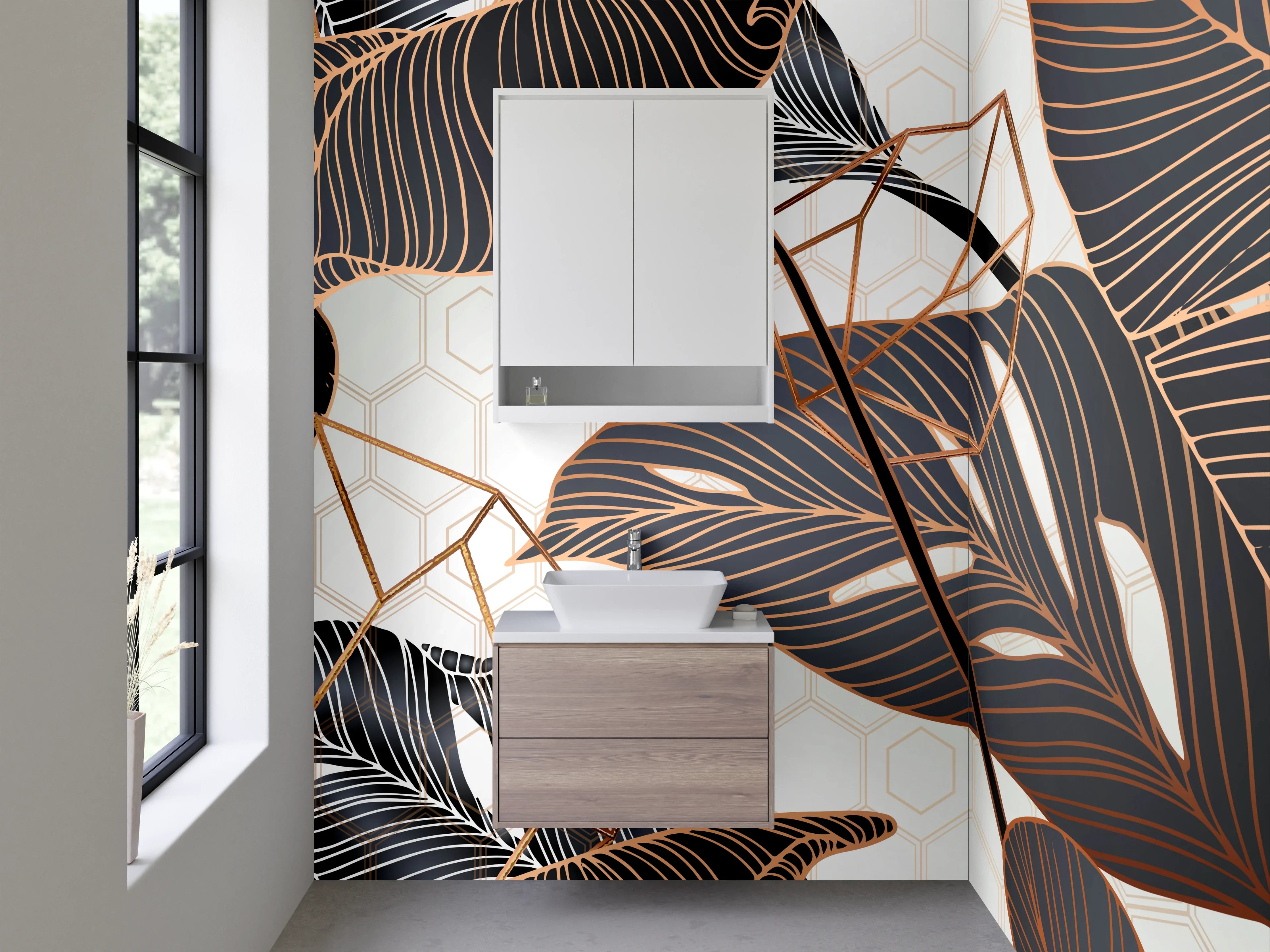 Waschbecken-Rückwand - Elegante tropische Blätter-Optik