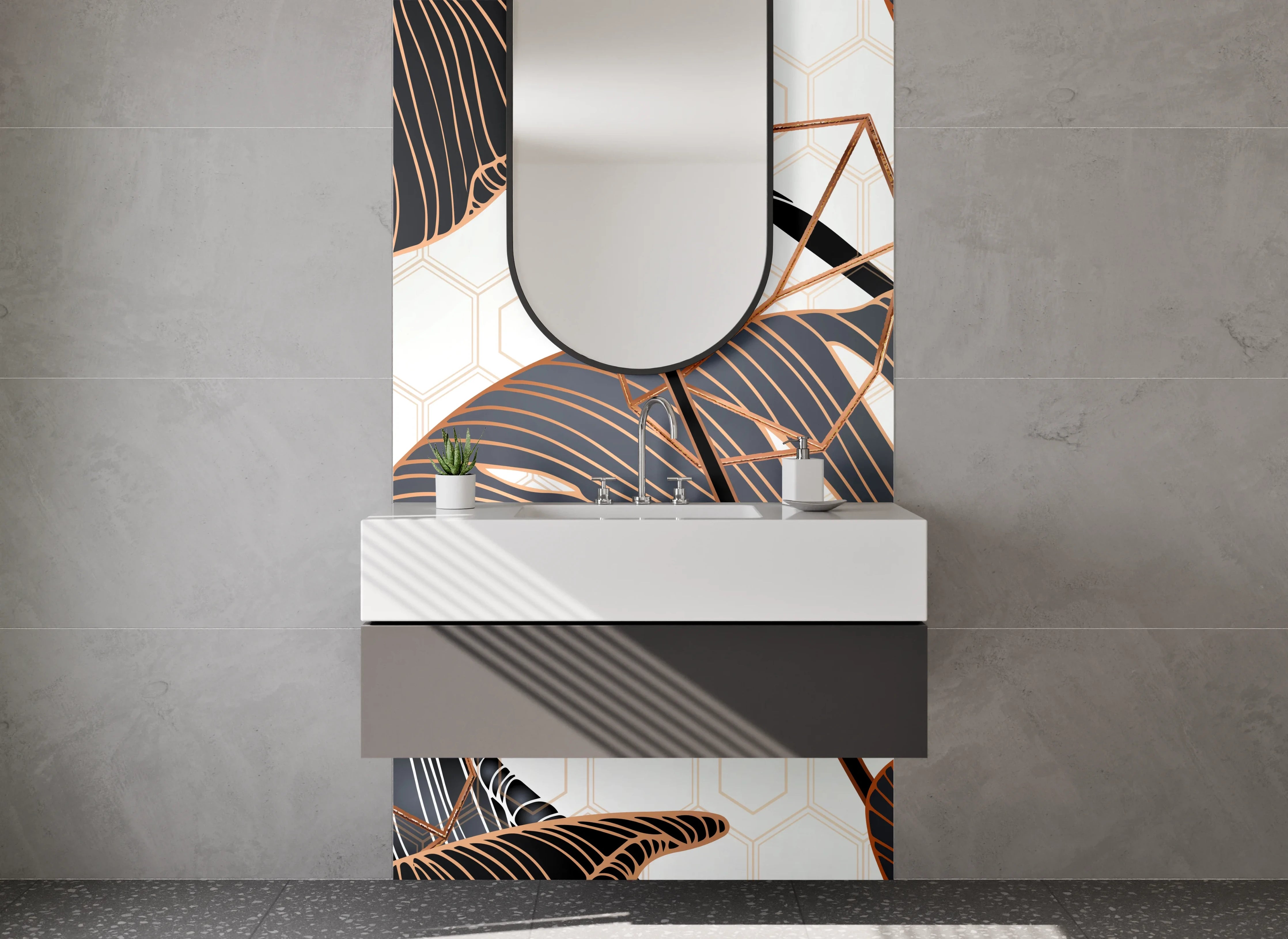 Waschbecken-Rückwand - Elegante tropische Blätter-Optik