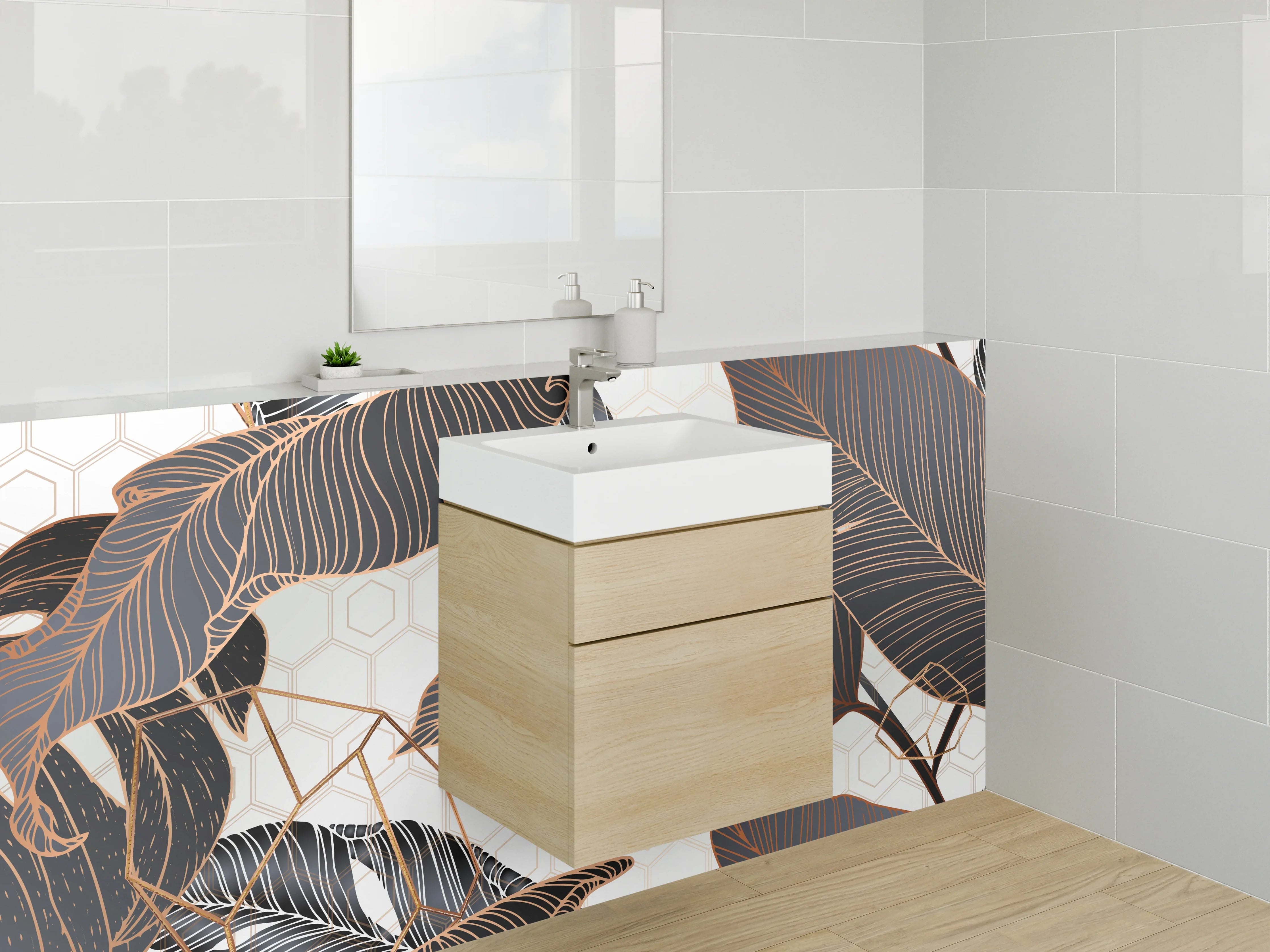 Waschbecken-Rückwand - Elegante tropische Blätter-Optik