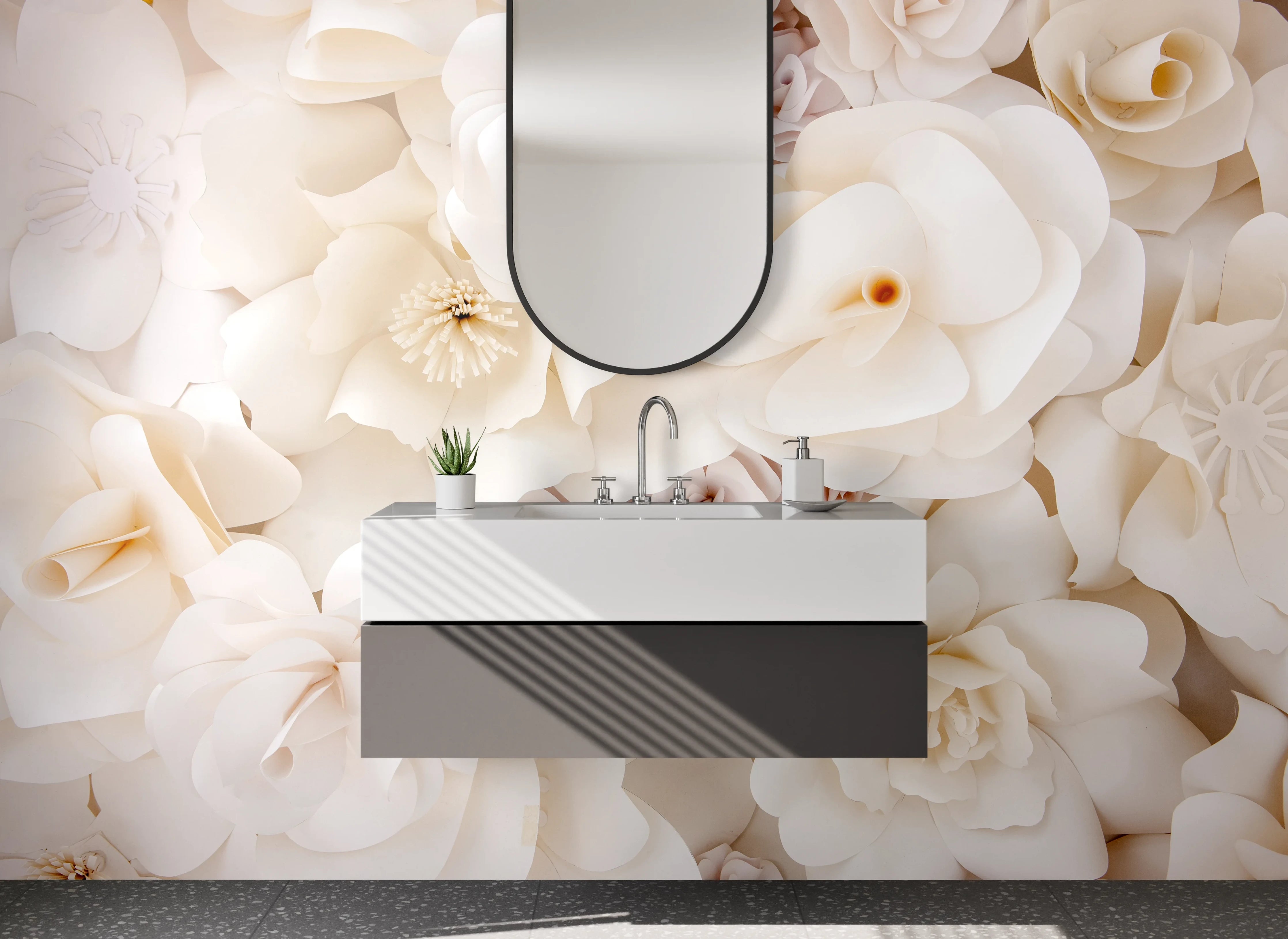 Waschbecken-Rückwand - Elegante weiße Blumenpracht Fototapete