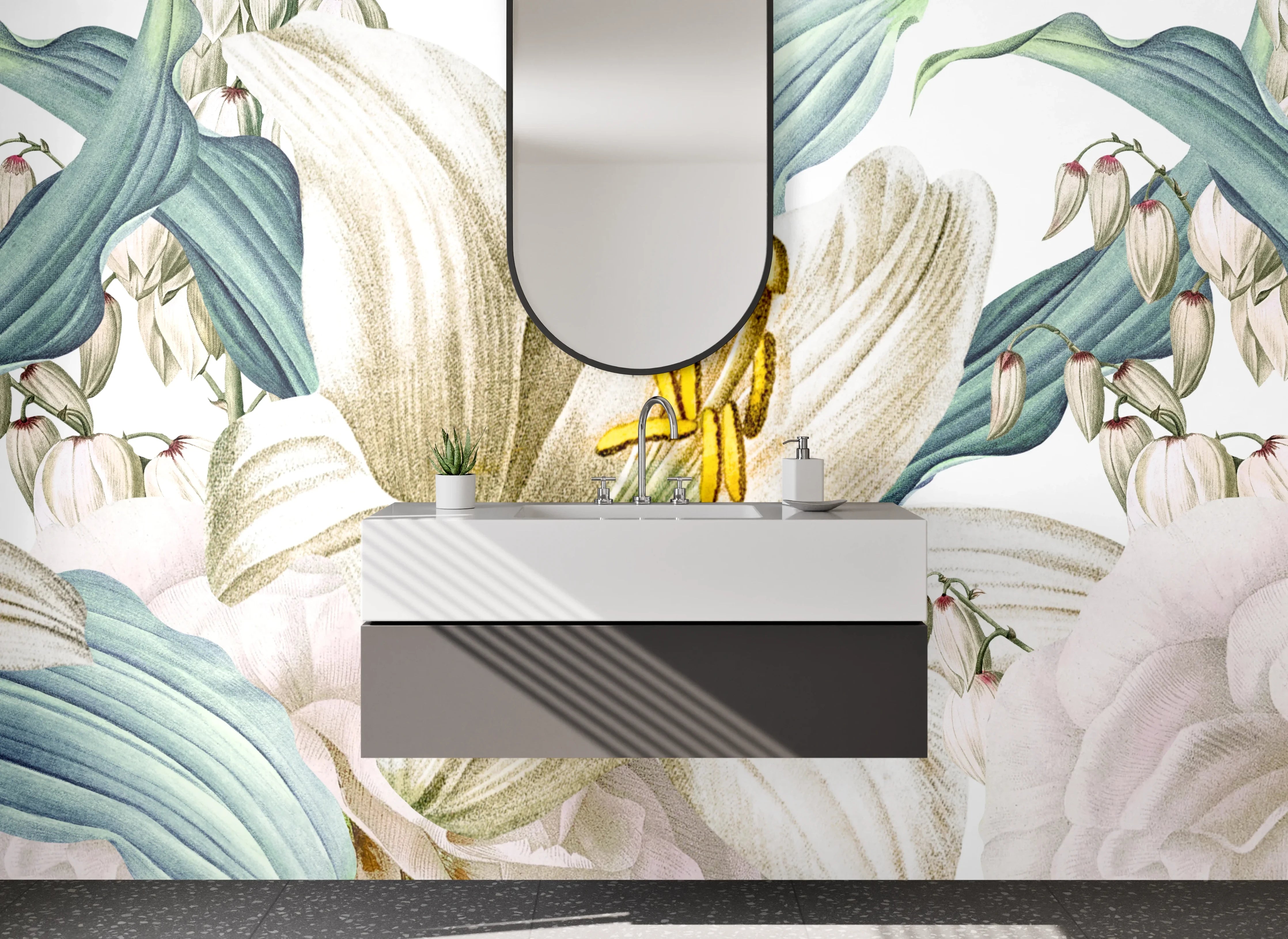 Waschbecken-Rückwand - Elegante weiße Lilien Illustration