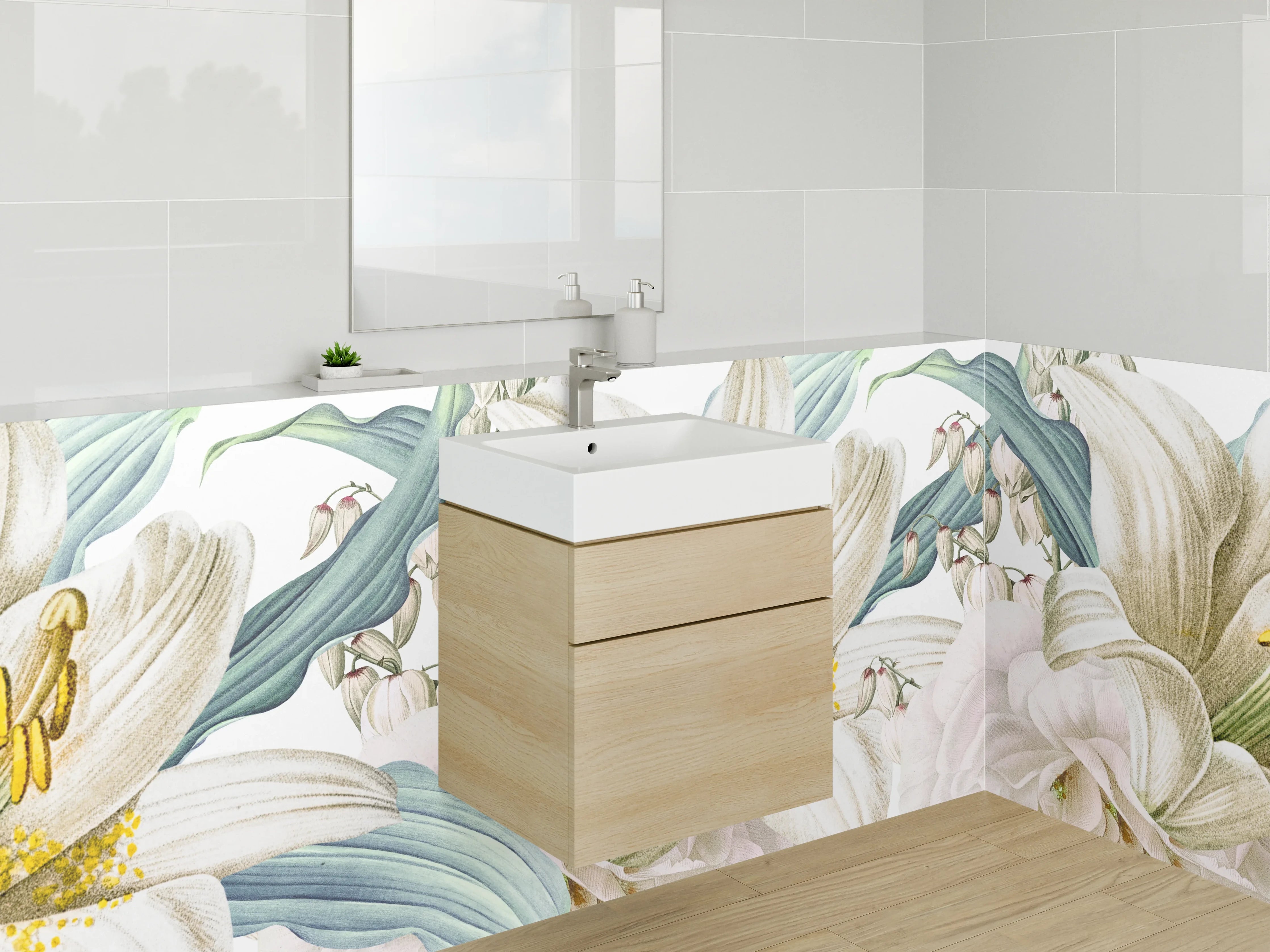 Waschbecken-Rückwand - Elegante weiße Lilien Illustration