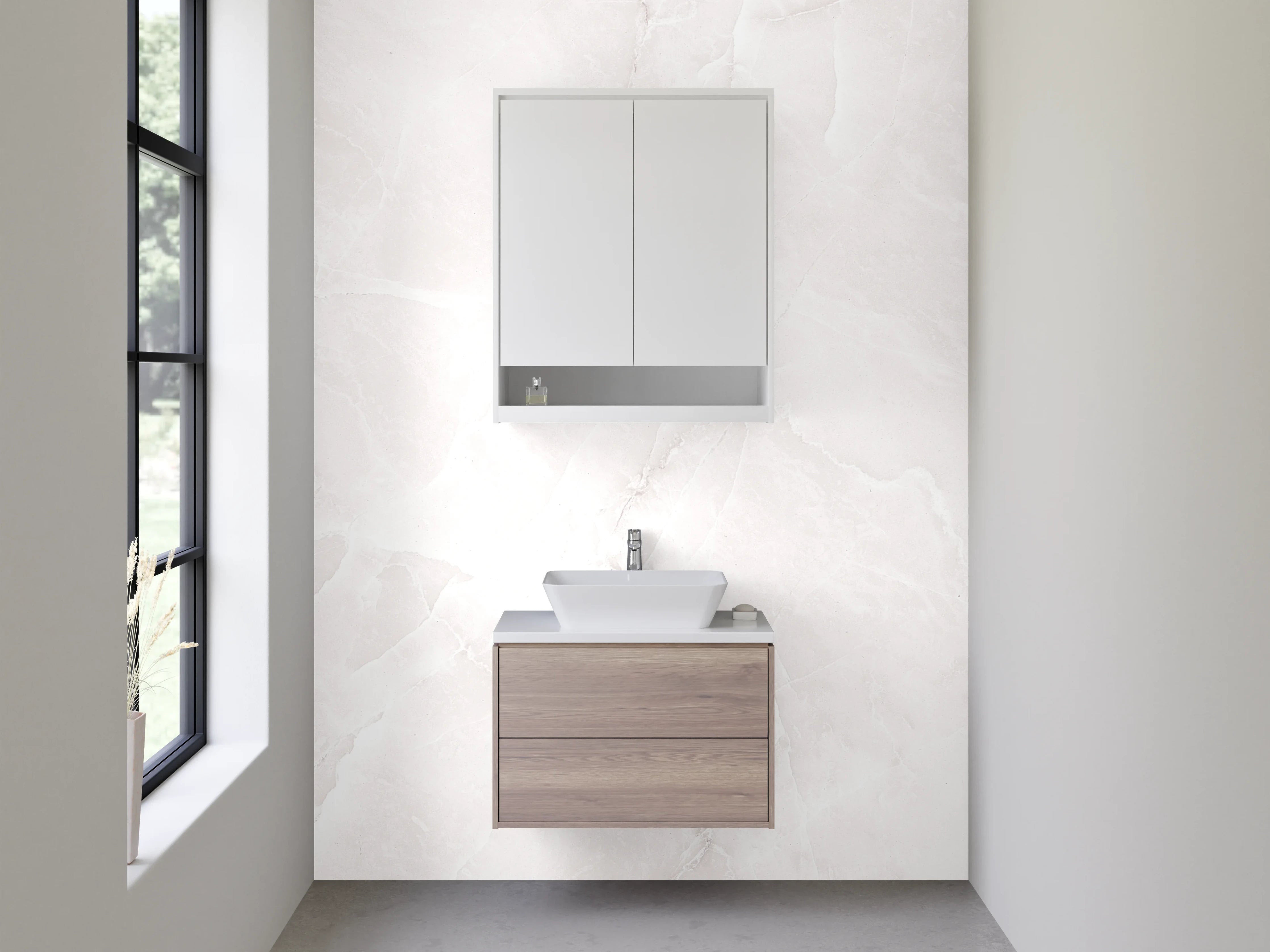 Waschbecken-Rückwand - Elegante weiße Marmor-Optik Fliese