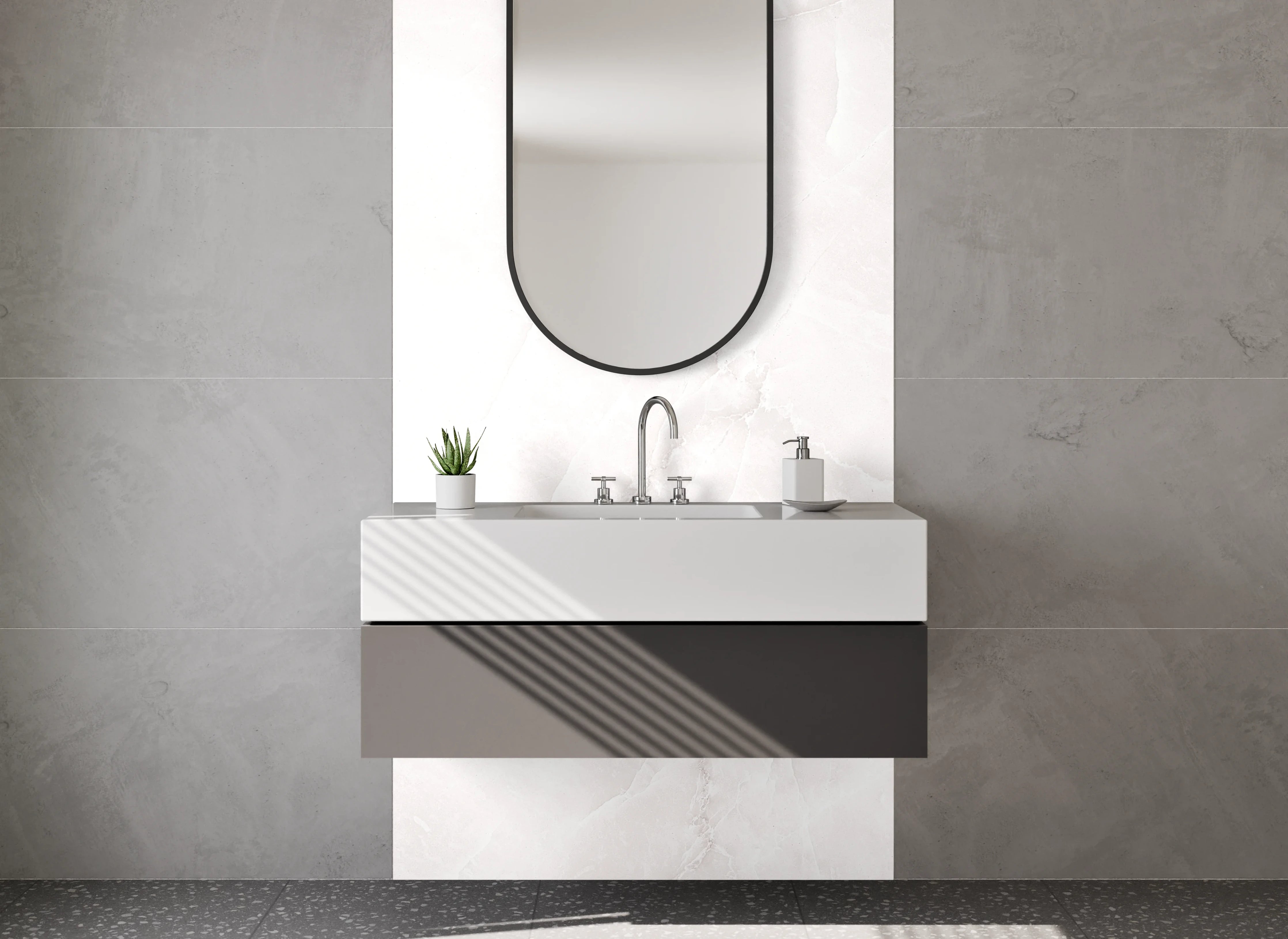 Waschbecken-Rückwand - Elegante weiße Marmor-Optik Fliese