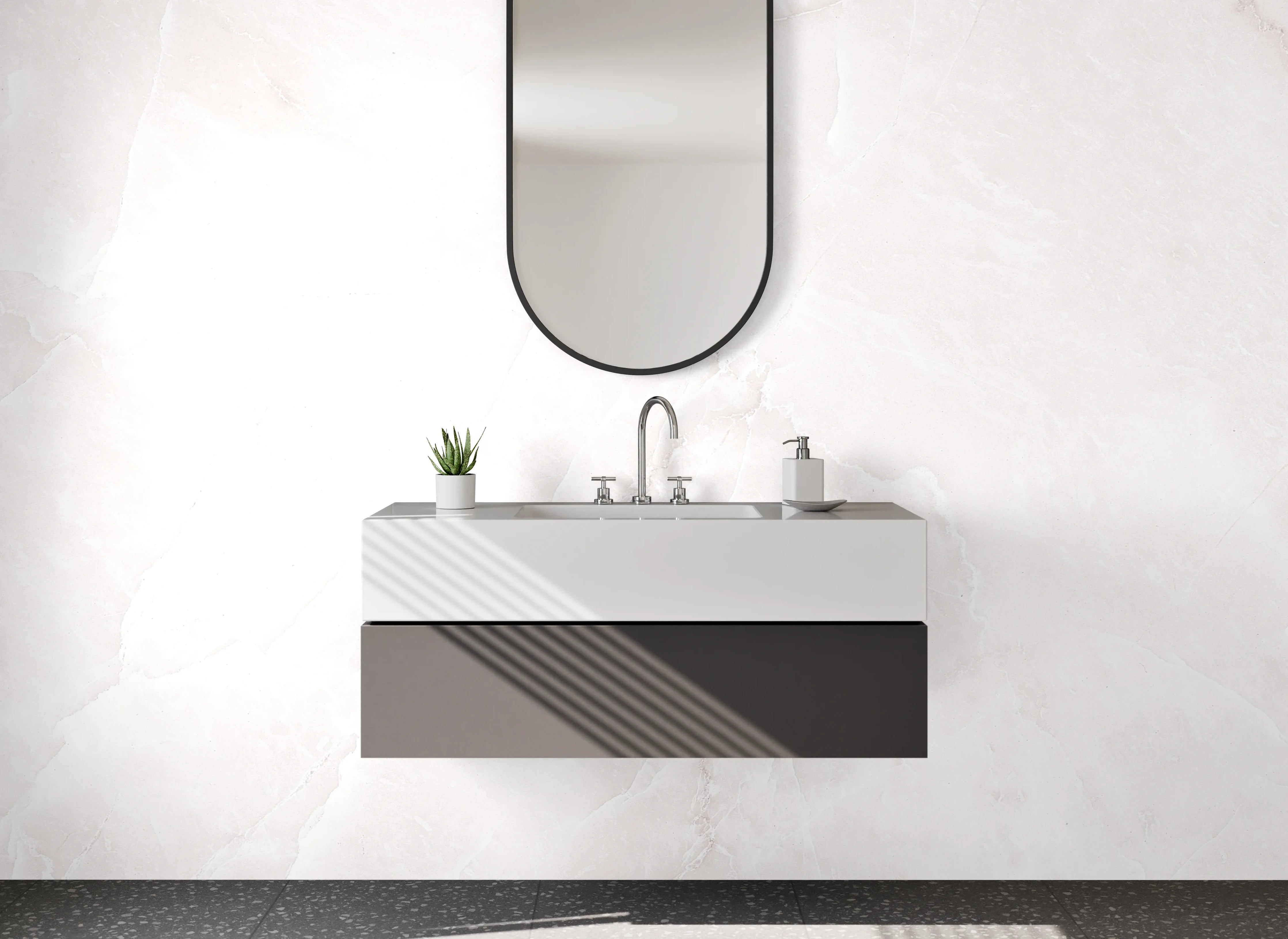 Waschbecken-Rückwand - Elegante weiße Marmor-Optik Fliese