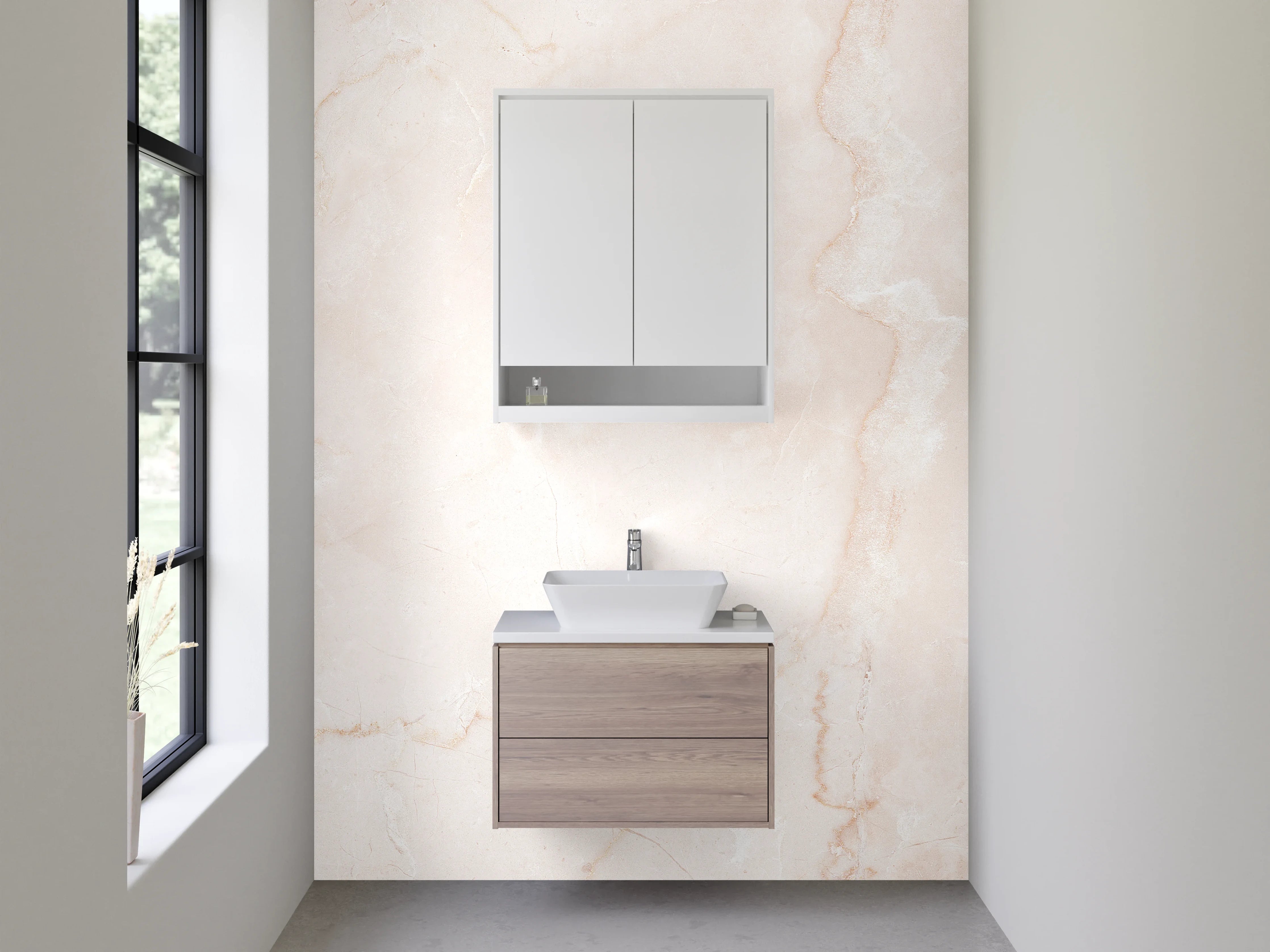 Waschbecken-Rückwand - Elegante weiße Marmoroptik Fliesen