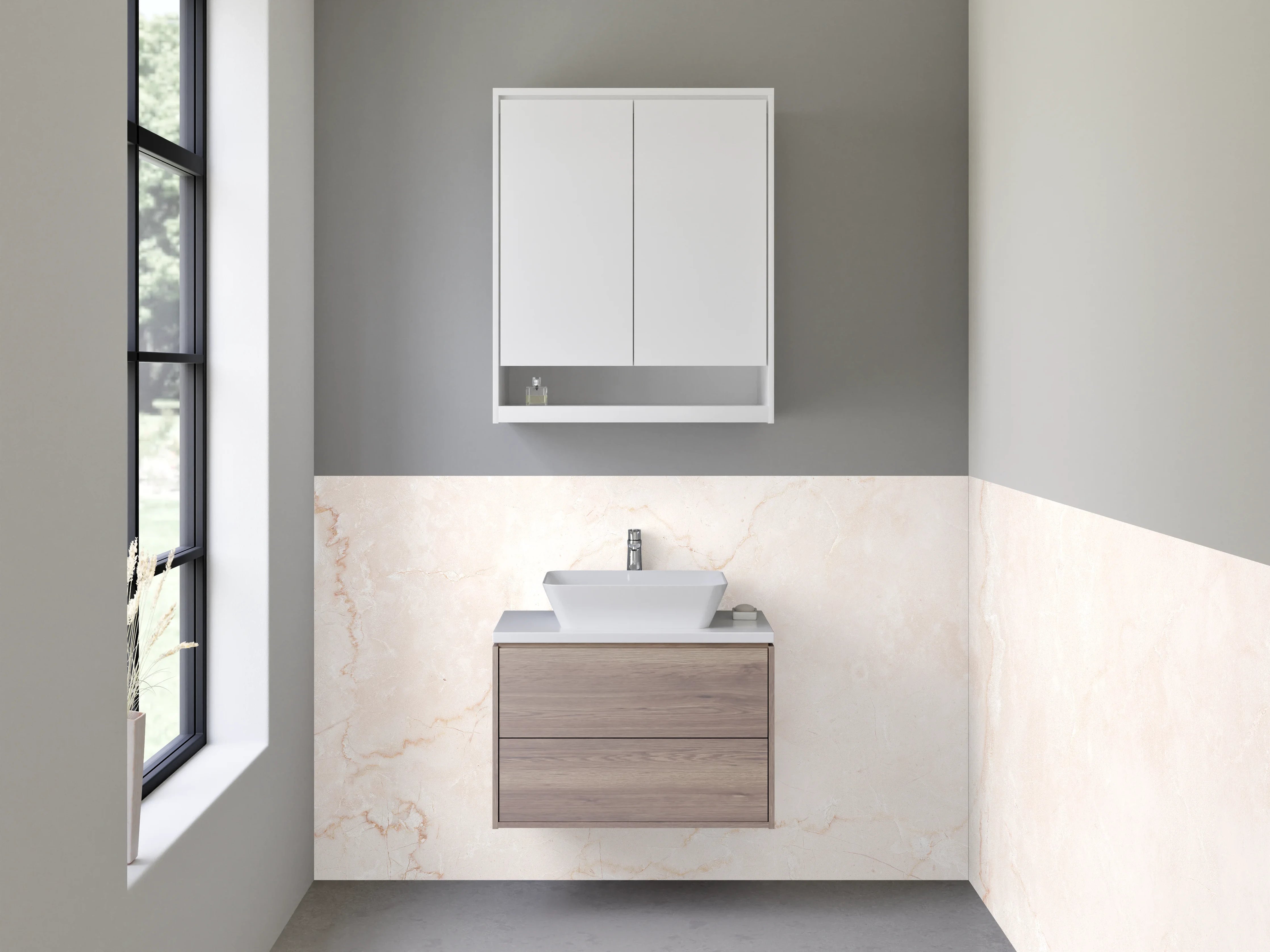 Waschbecken-Rückwand - Elegante weiße Marmoroptik Fliesen