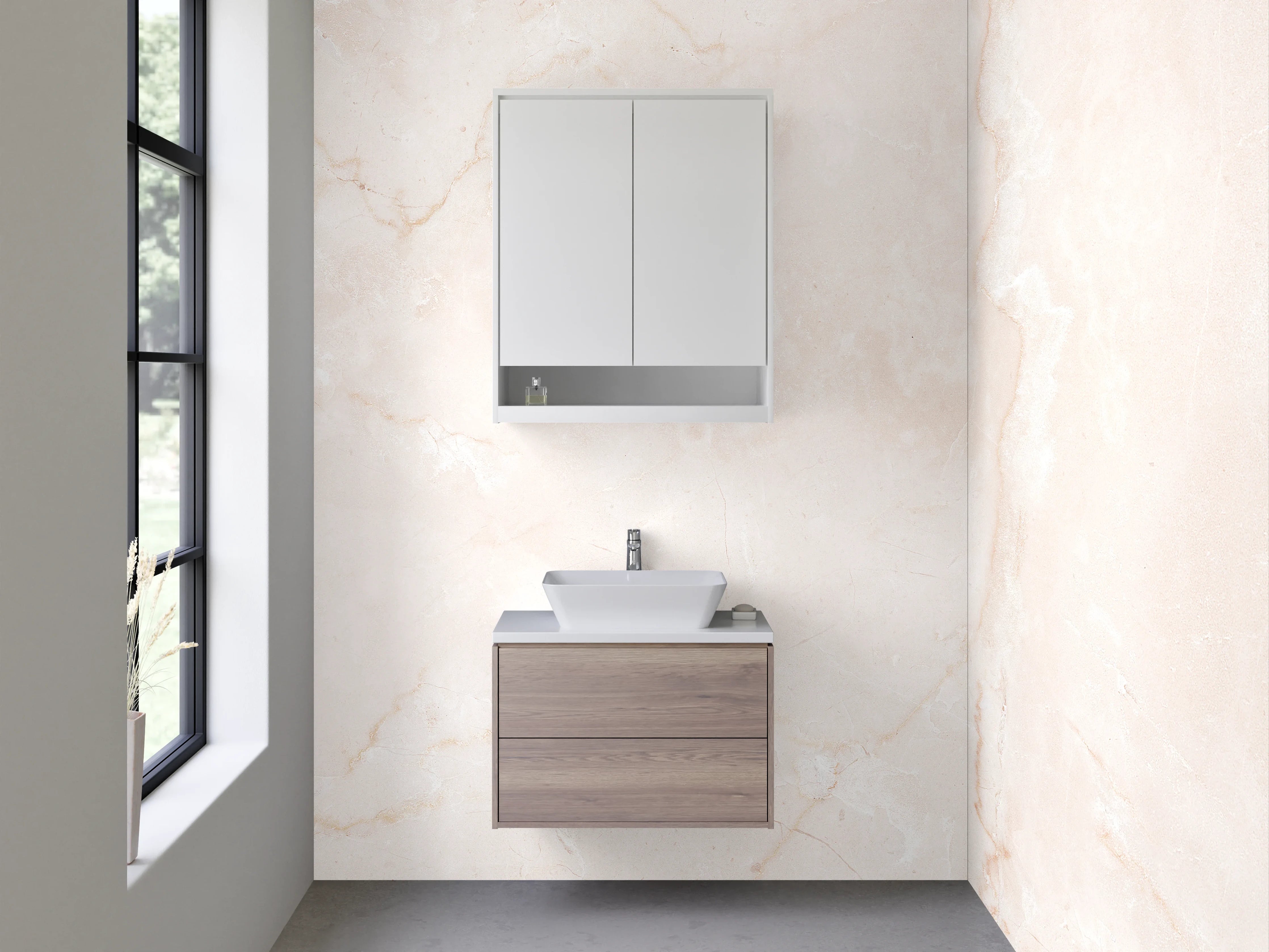 Waschbecken-Rückwand - Elegante weiße Marmoroptik Fliesen