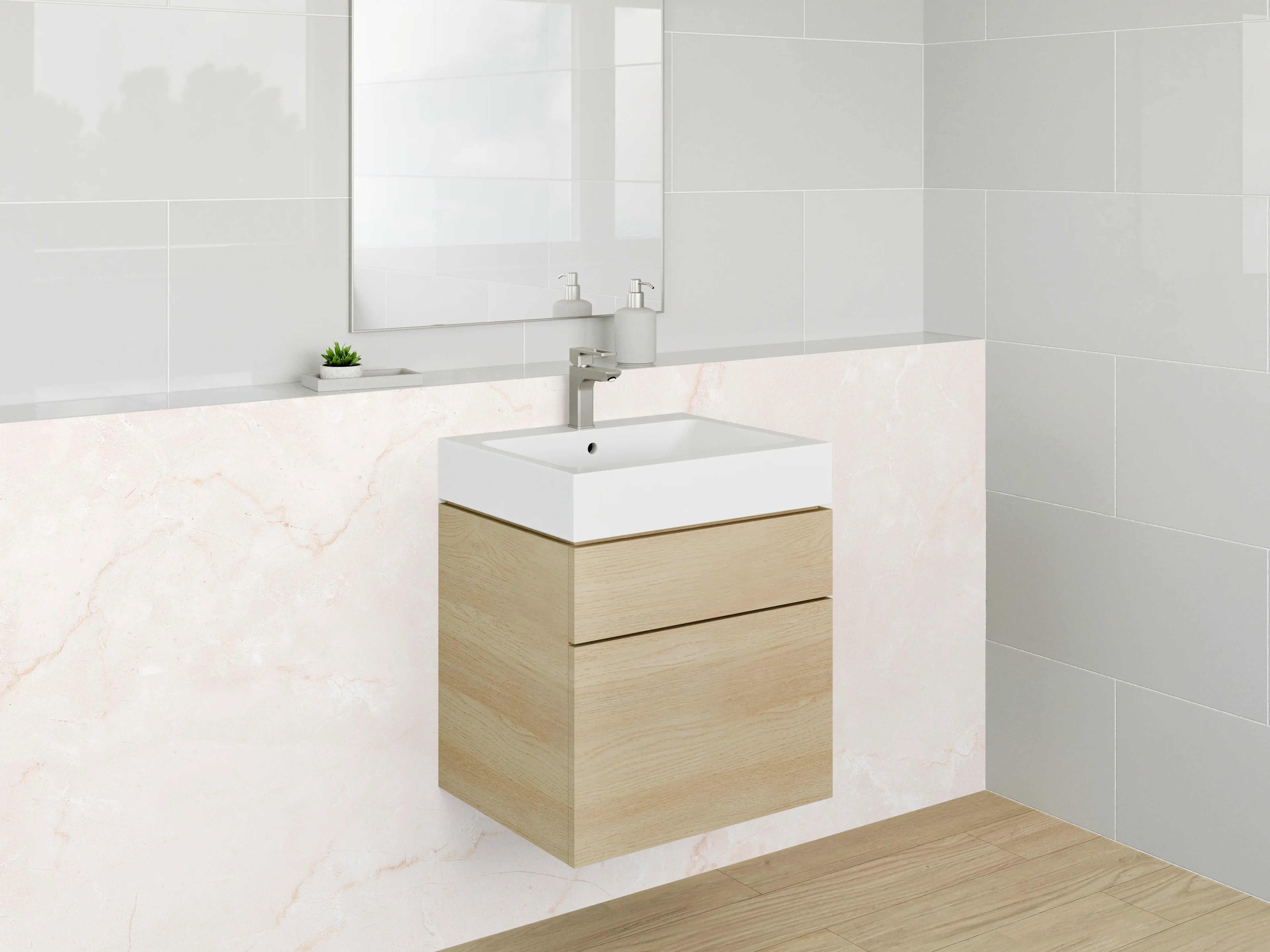 Waschbecken-Rückwand - Elegante weiße Marmoroptik Fliesen