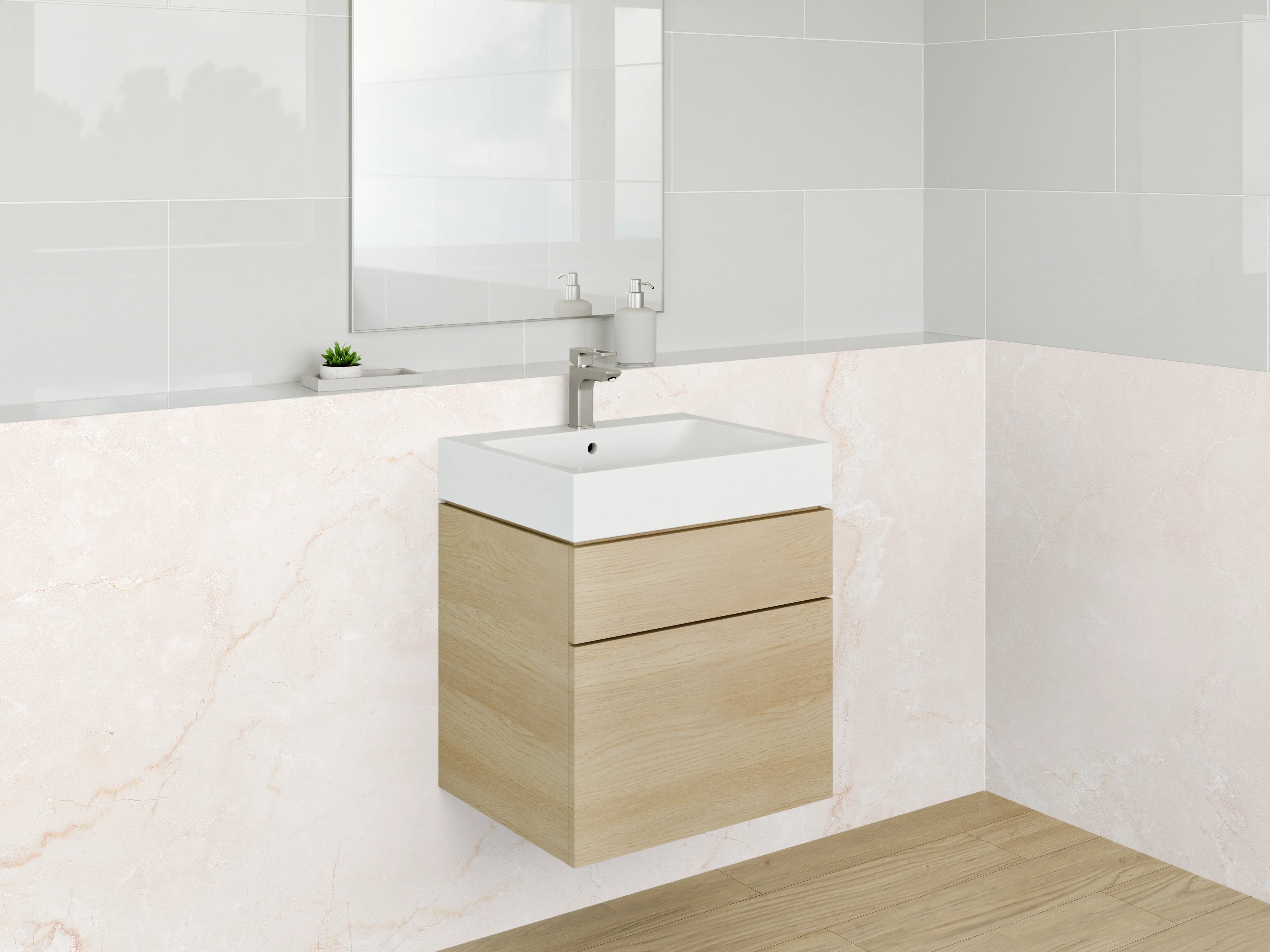 Waschbecken-Rückwand - Elegante weiße Marmoroptik Fliesen