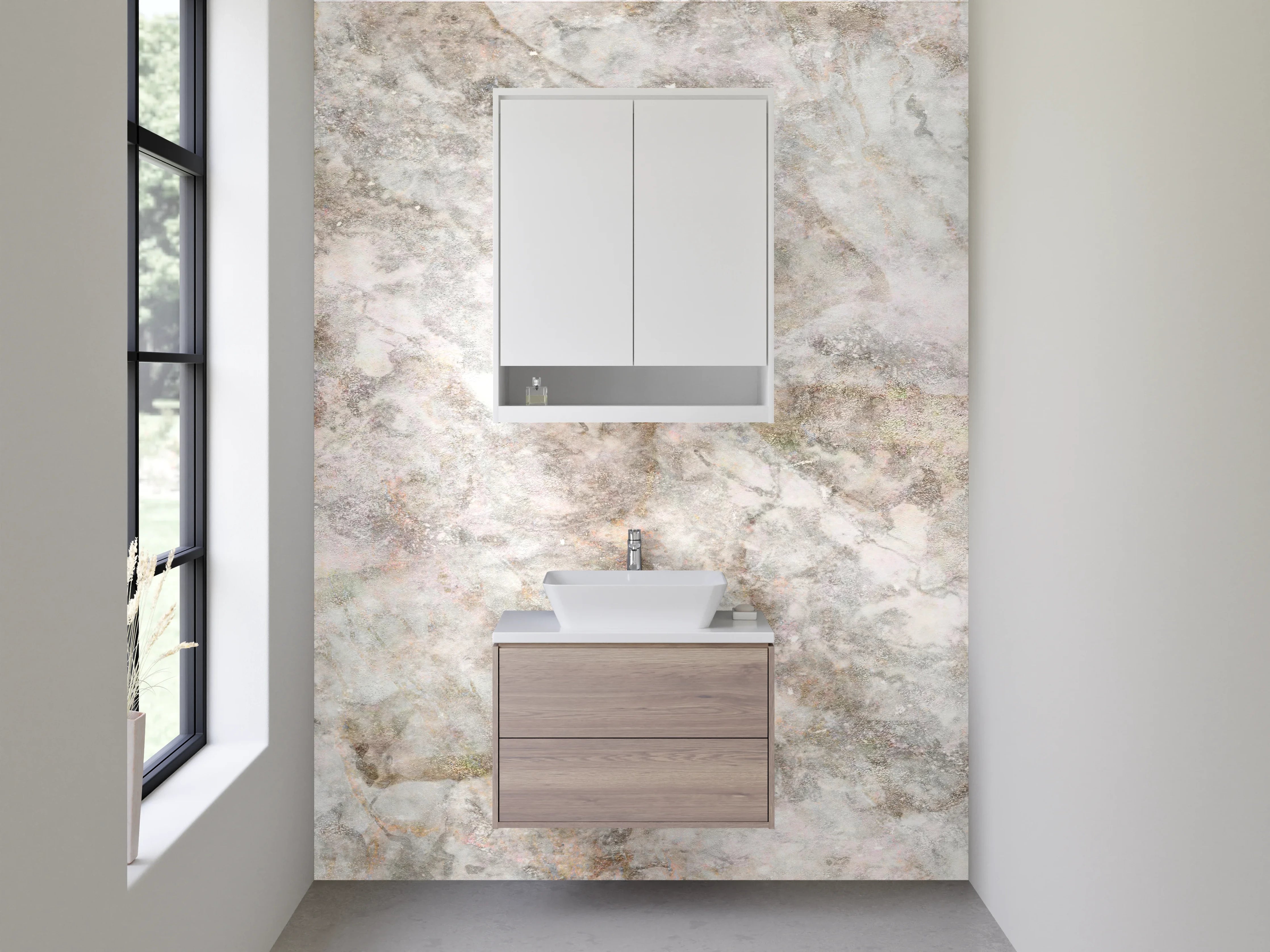 Waschbecken-Rückwand - Elegante weiße Marmoroptik für Bad