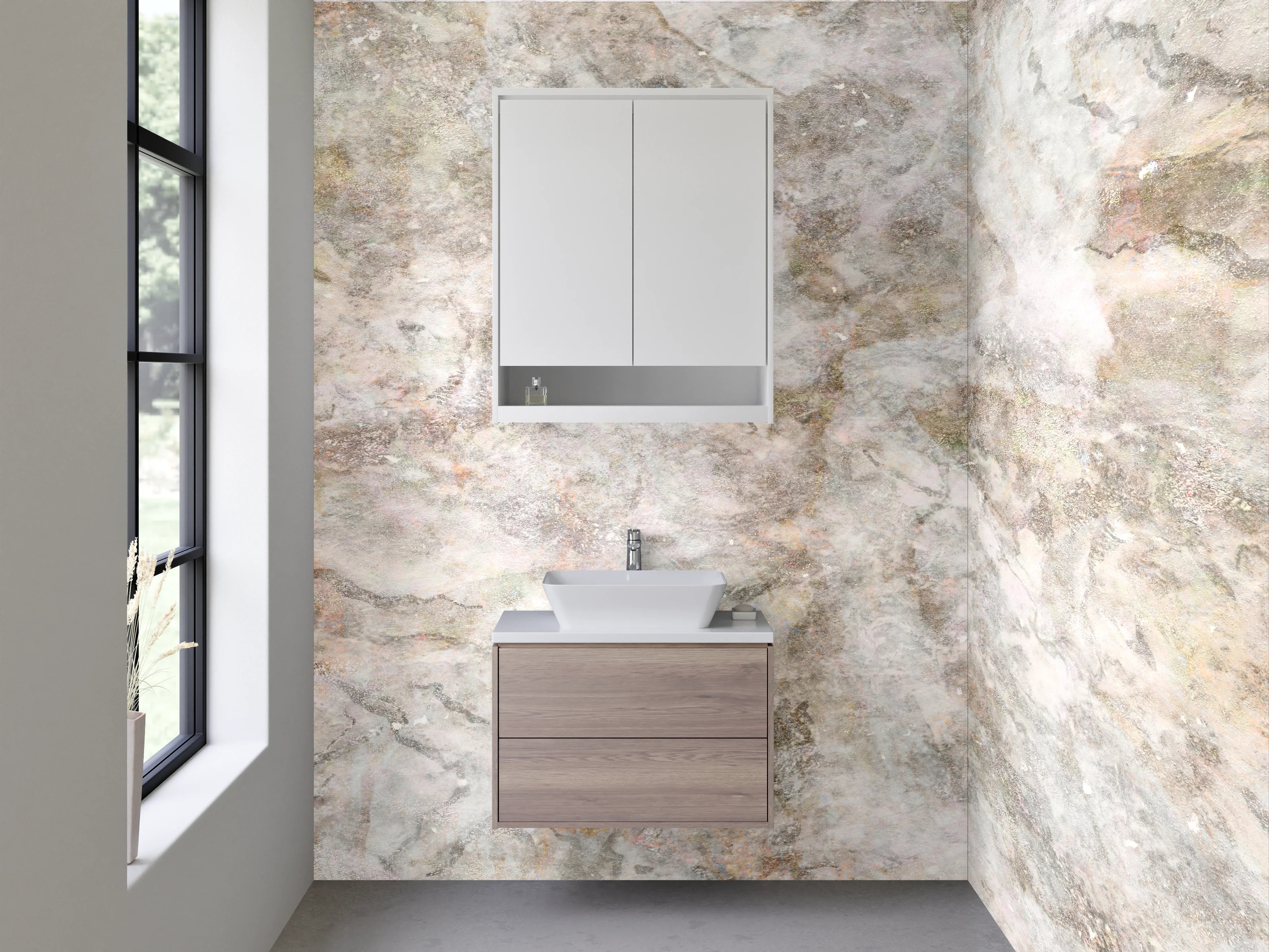 Waschbecken-Rückwand - Elegante weiße Marmoroptik für Bad
